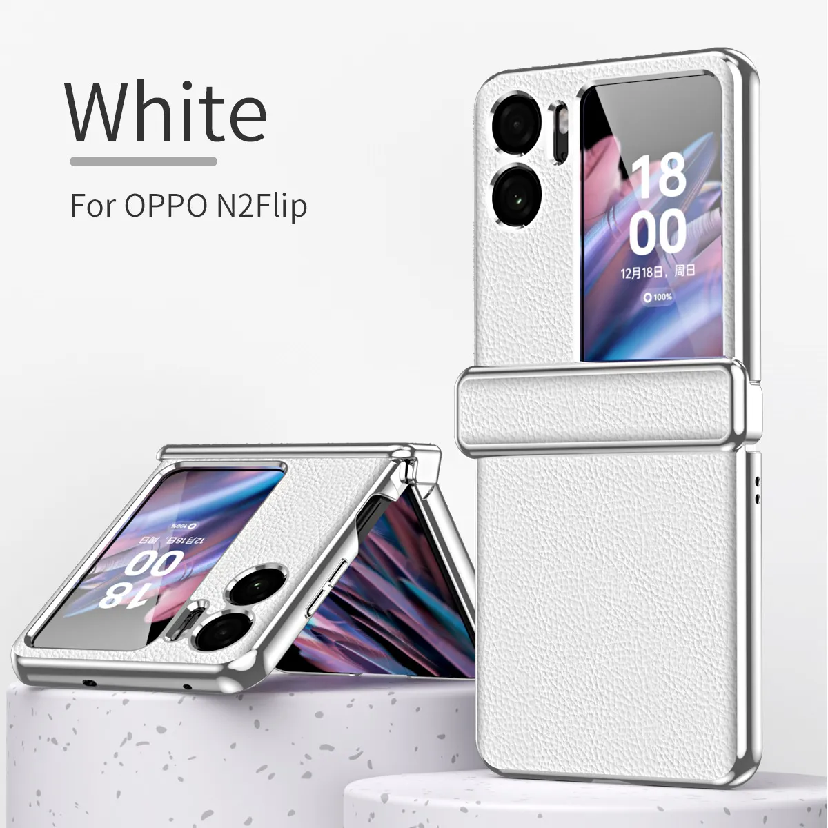 Suitable for OPPO Find N2 Flip phone cases with lychee texture, magnetic hinge, and drop protection.
