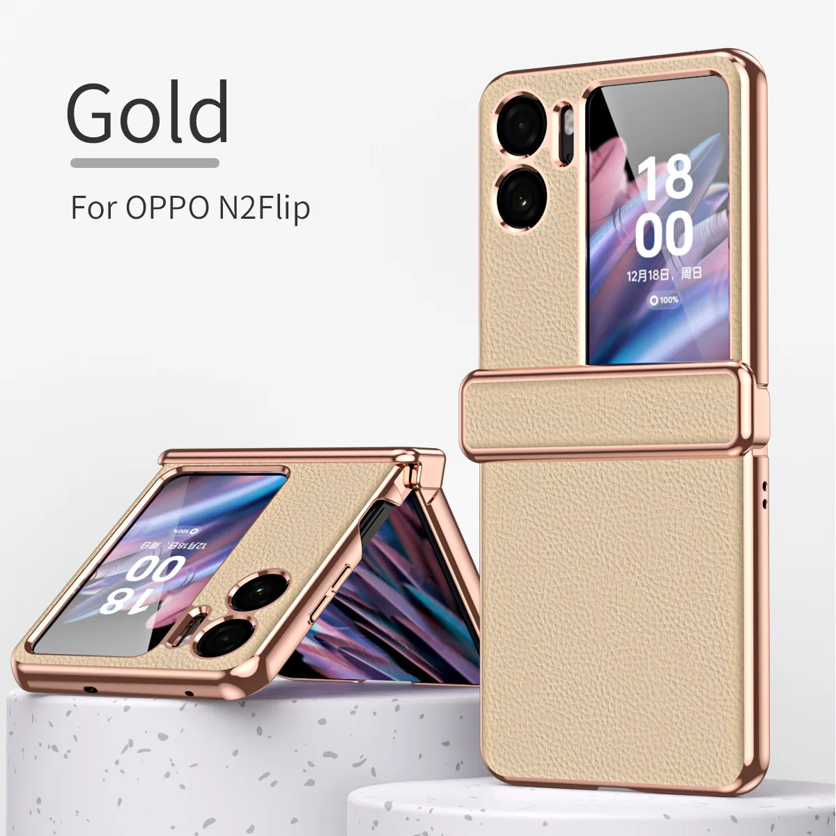 Suitable for OPPO Find N2 Flip phone cases with lychee texture, magnetic hinge, and drop protection.