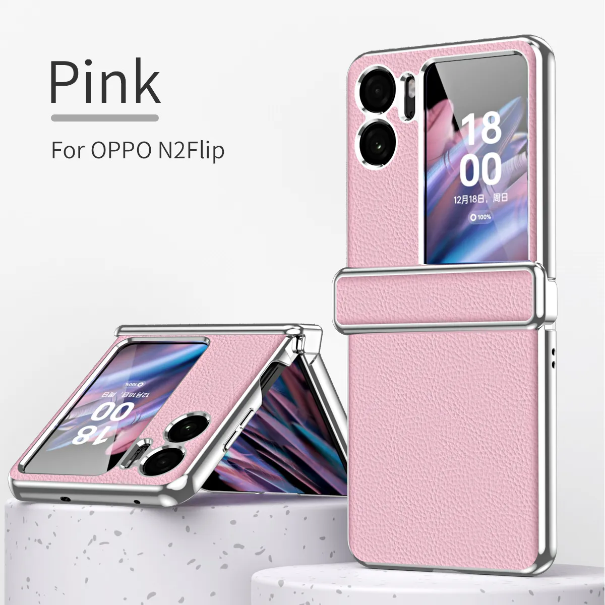 Suitable for OPPO Find N2 Flip phone cases with lychee texture, magnetic hinge, and drop protection.