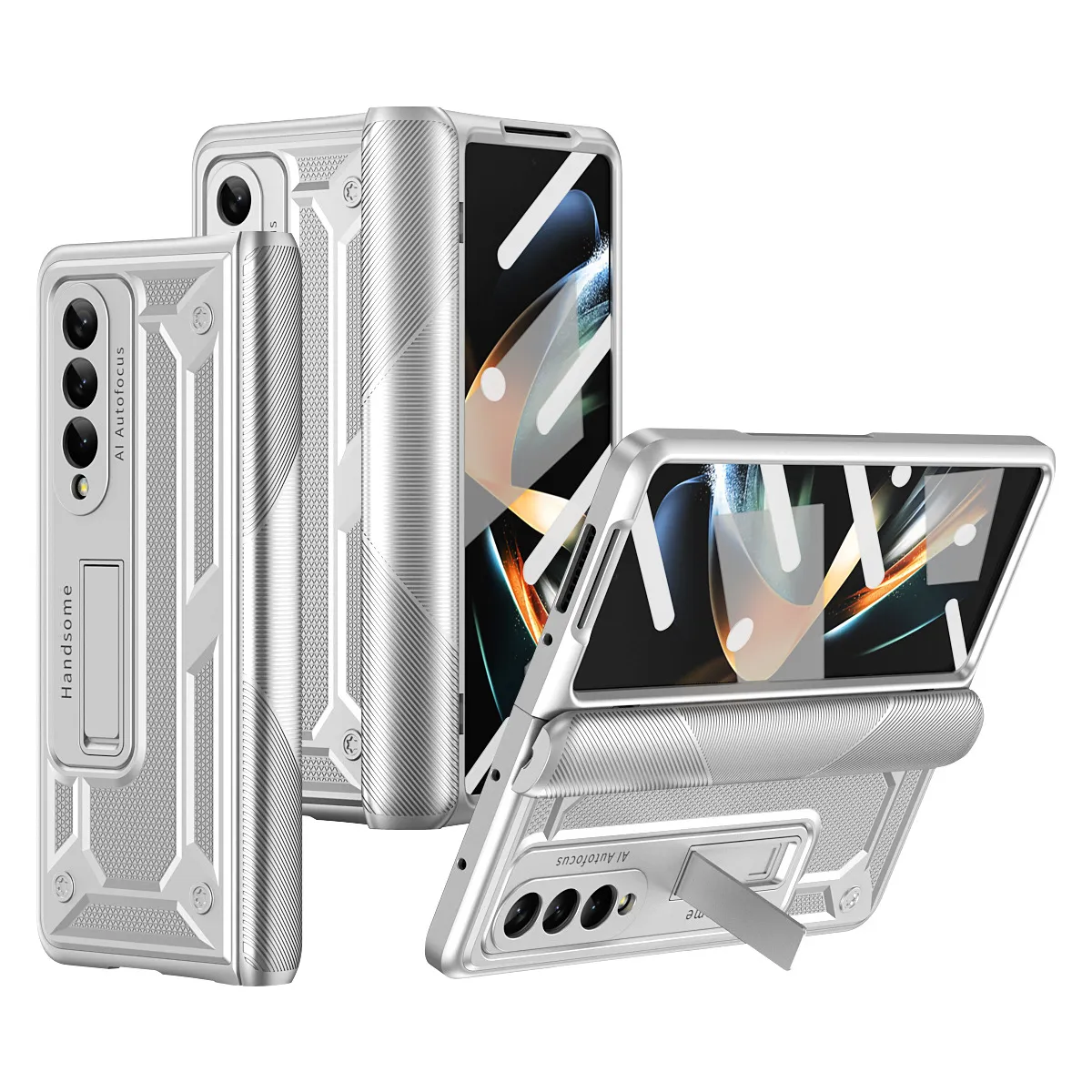 Compatible with Samsung Fold4 phone case W22 solid color hinge folding protective case Fold3 Ironclad full-coverage shockproof case