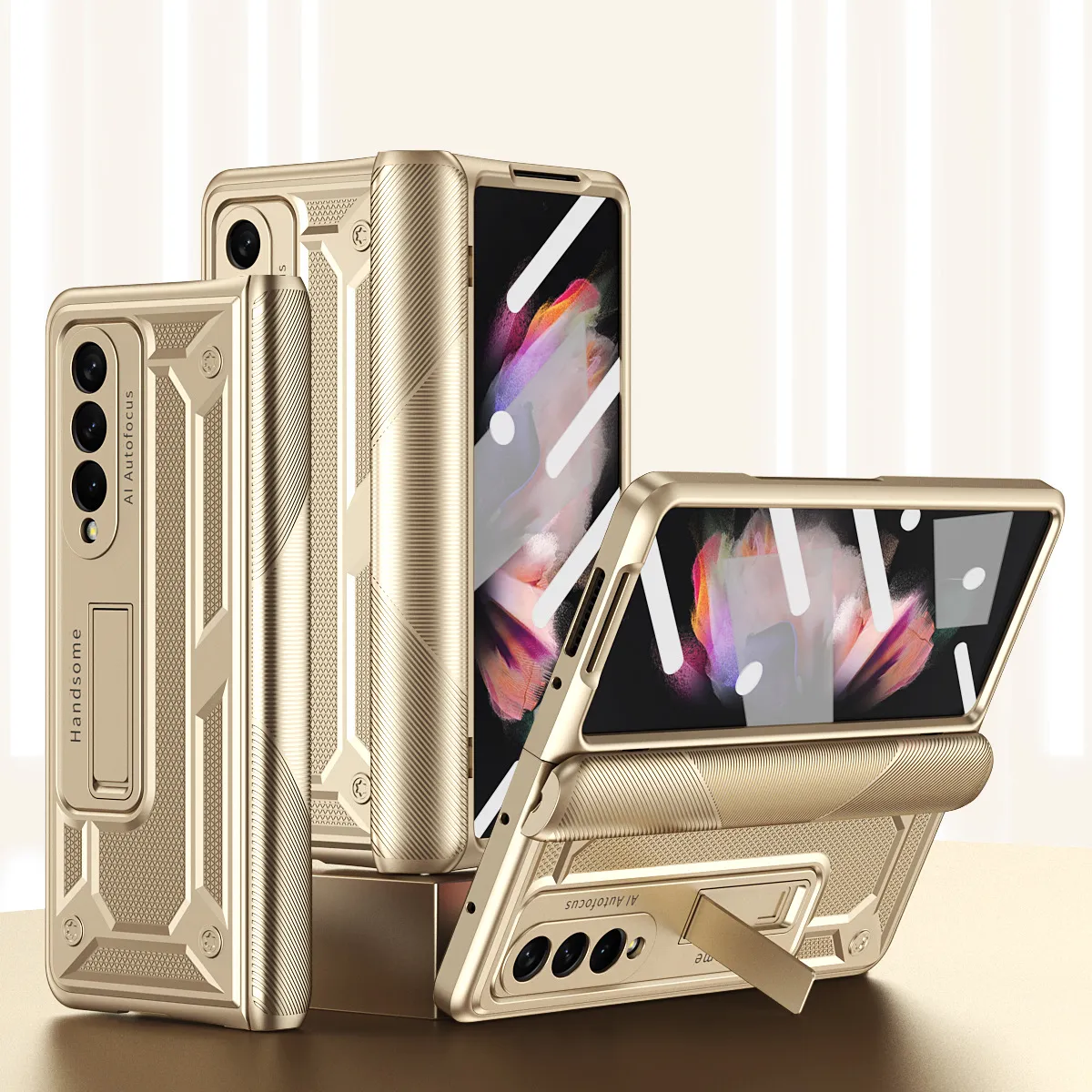 Compatible with Samsung Fold4 phone case W22 solid color hinge folding protective case Fold3 Ironclad full-coverage shockproof case