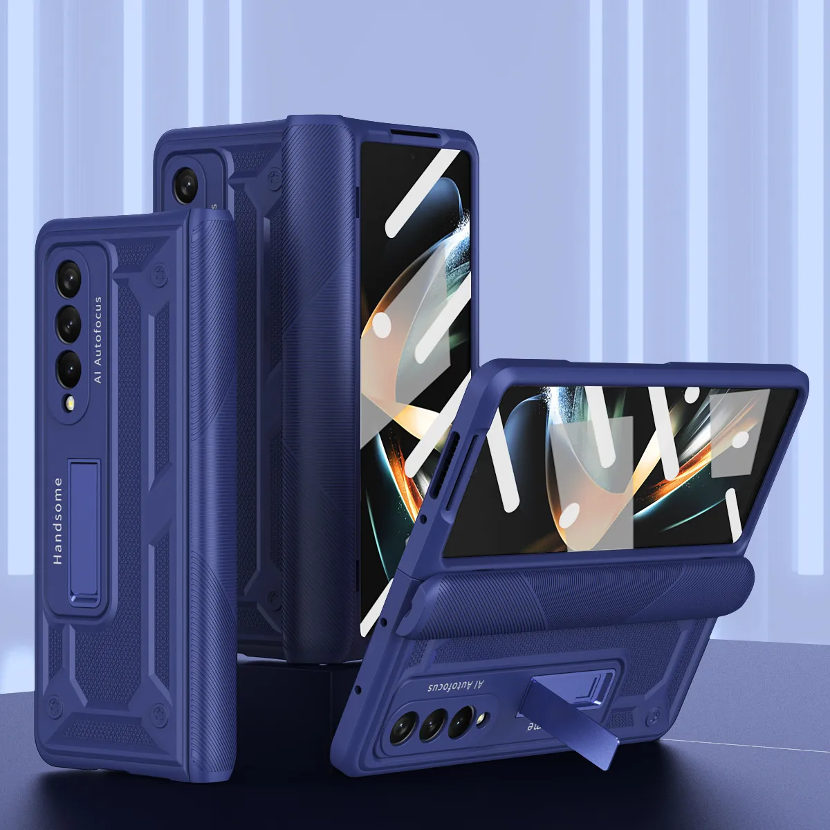 Compatible with Samsung Fold4 phone case W22 solid color hinge folding protective case Fold3 Ironclad full-coverage shockproof case