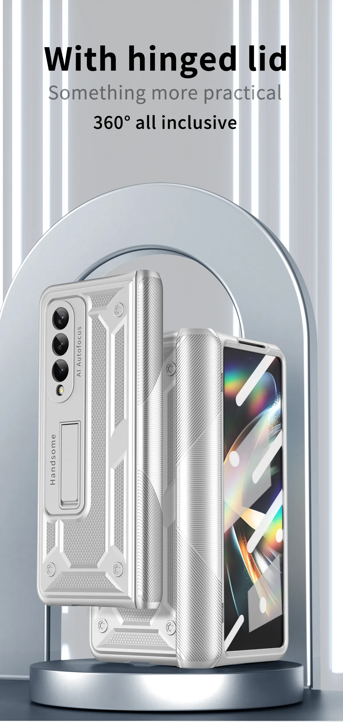 Compatible with Samsung Fold4 phone case W22 solid color hinge folding protective case Fold3 Ironclad full-coverage shockproof case