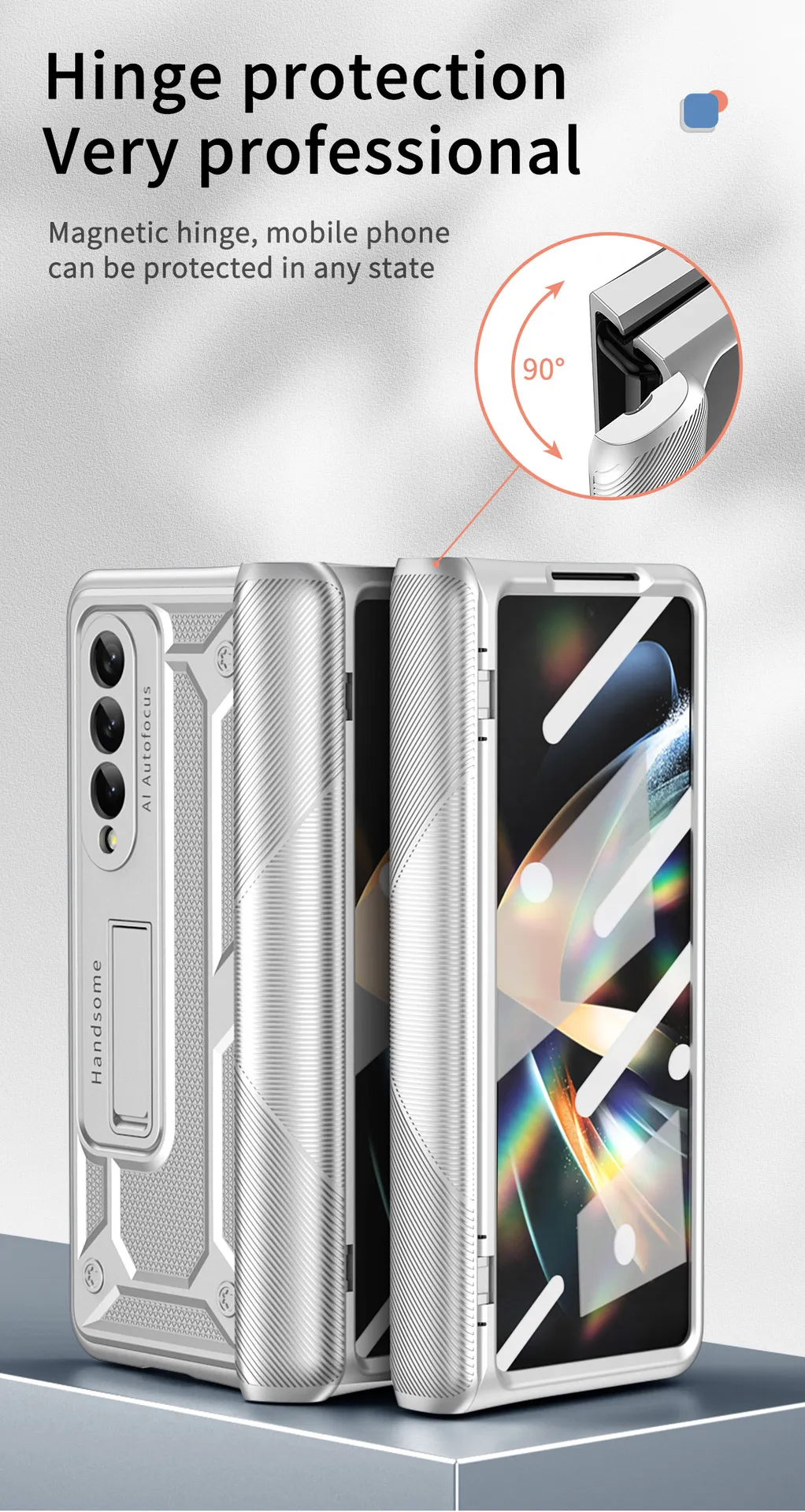 Compatible with Samsung Fold4 phone case W22 solid color hinge folding protective case Fold3 Ironclad full-coverage shockproof case