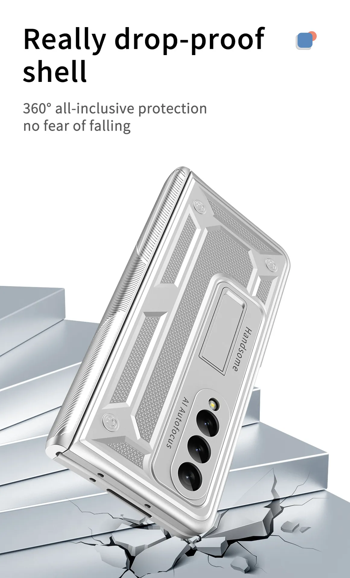 Compatible with Samsung Fold4 phone case W22 solid color hinge folding protective case Fold3 Ironclad full-coverage shockproof case