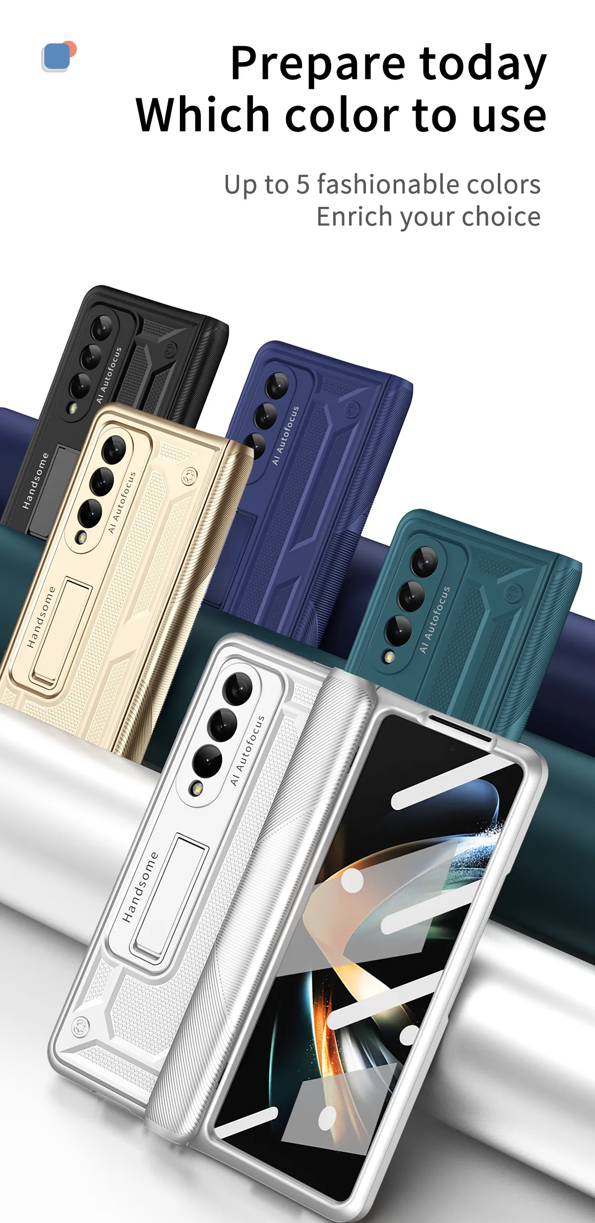 Compatible with Samsung Fold4 phone case W22 solid color hinge folding protective case Fold3 Ironclad full-coverage shockproof case