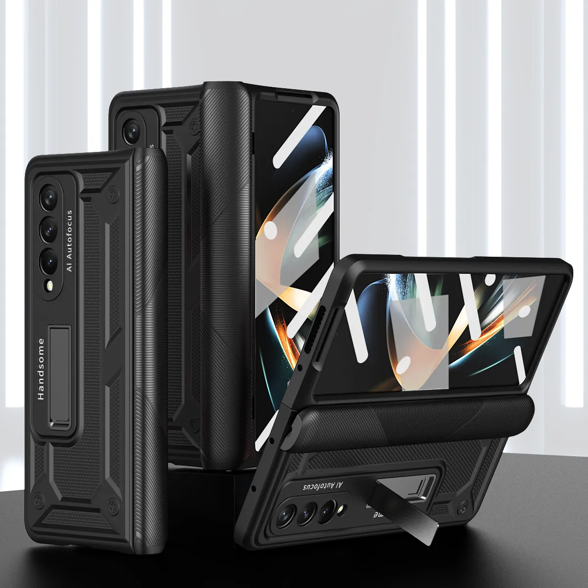Compatible with Samsung Fold4 phone case W22 solid color hinge folding protective case Fold3 Ironclad full-coverage shockproof case