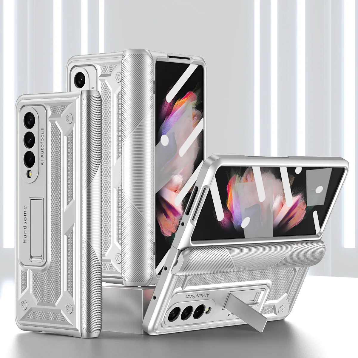 Compatible with Samsung Fold4 phone case W22 solid color hinge folding protective case Fold3 Ironclad full-coverage shockproof case
