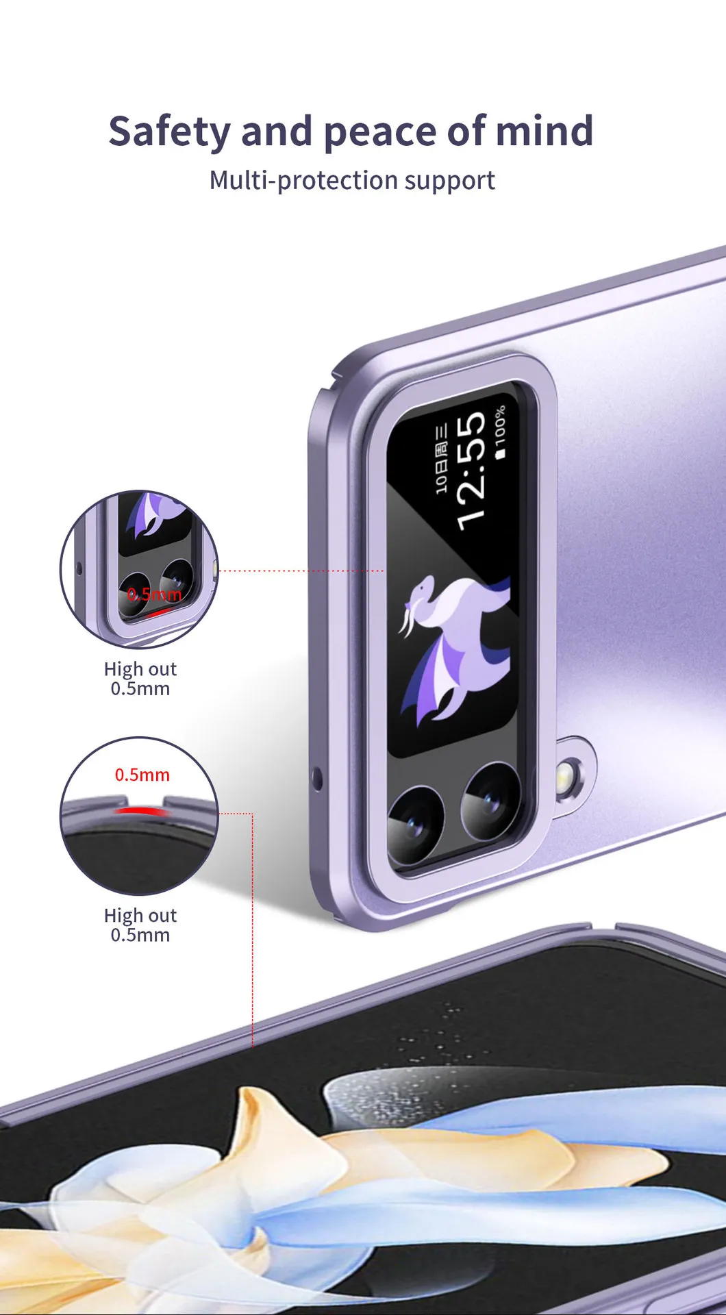 Compatible with Samsung ZFlip 7FE phone case, ZFLIP 6 foldable screen, electroplated flat hinge, full-coverage drop-proof protective leather.