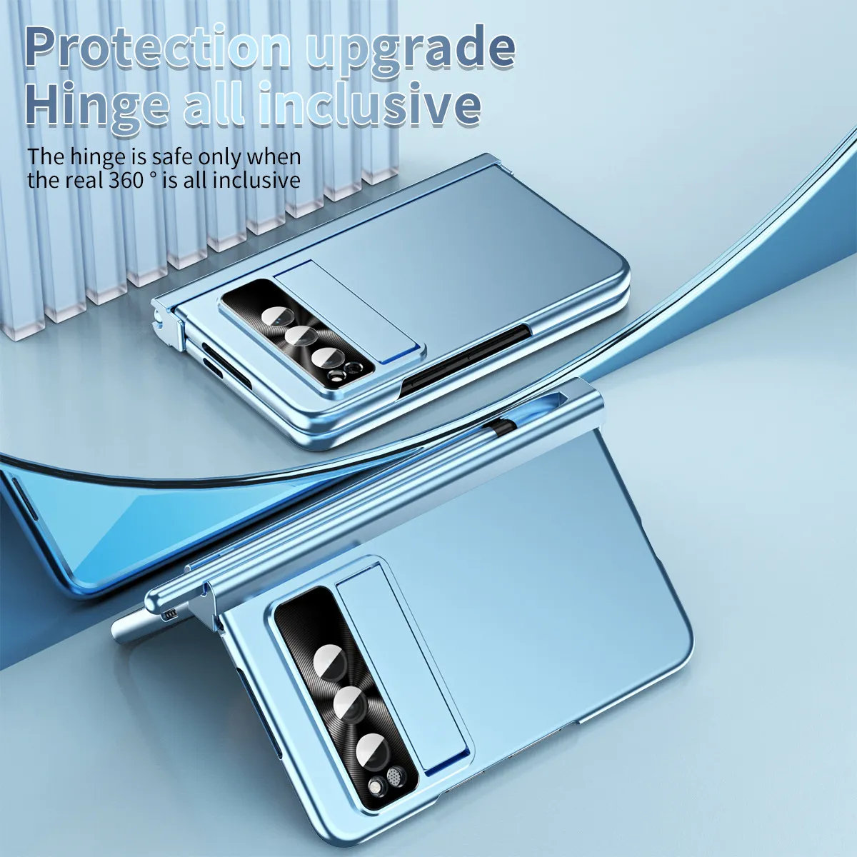 Compatible with Google Pixel Fold phone case, folding and drop-proof full-coverage protection with dual pen slot hinge.