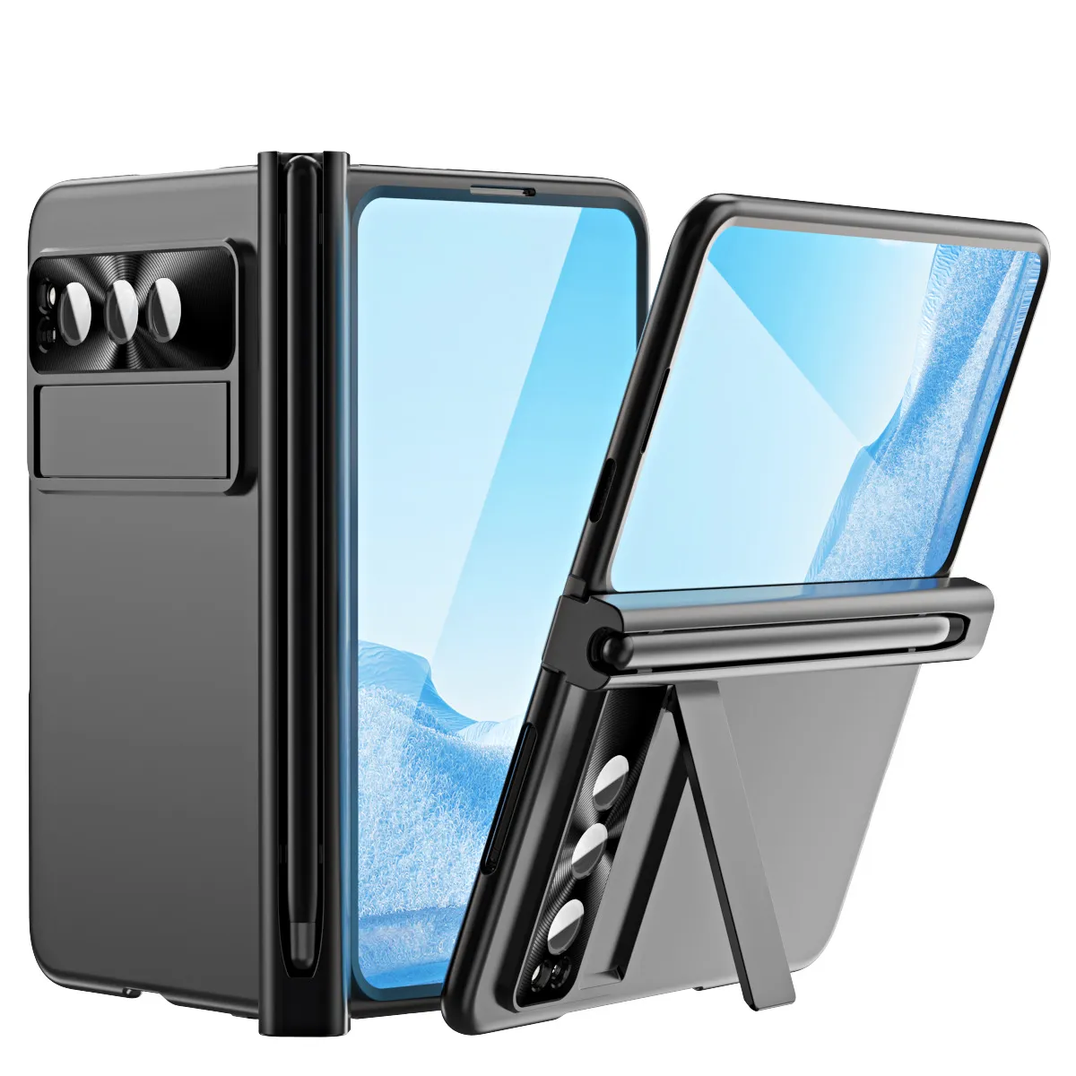 Compatible with Google Pixel Fold phone case, folding and shockproof protective case, full coverage, pen slot hinge.