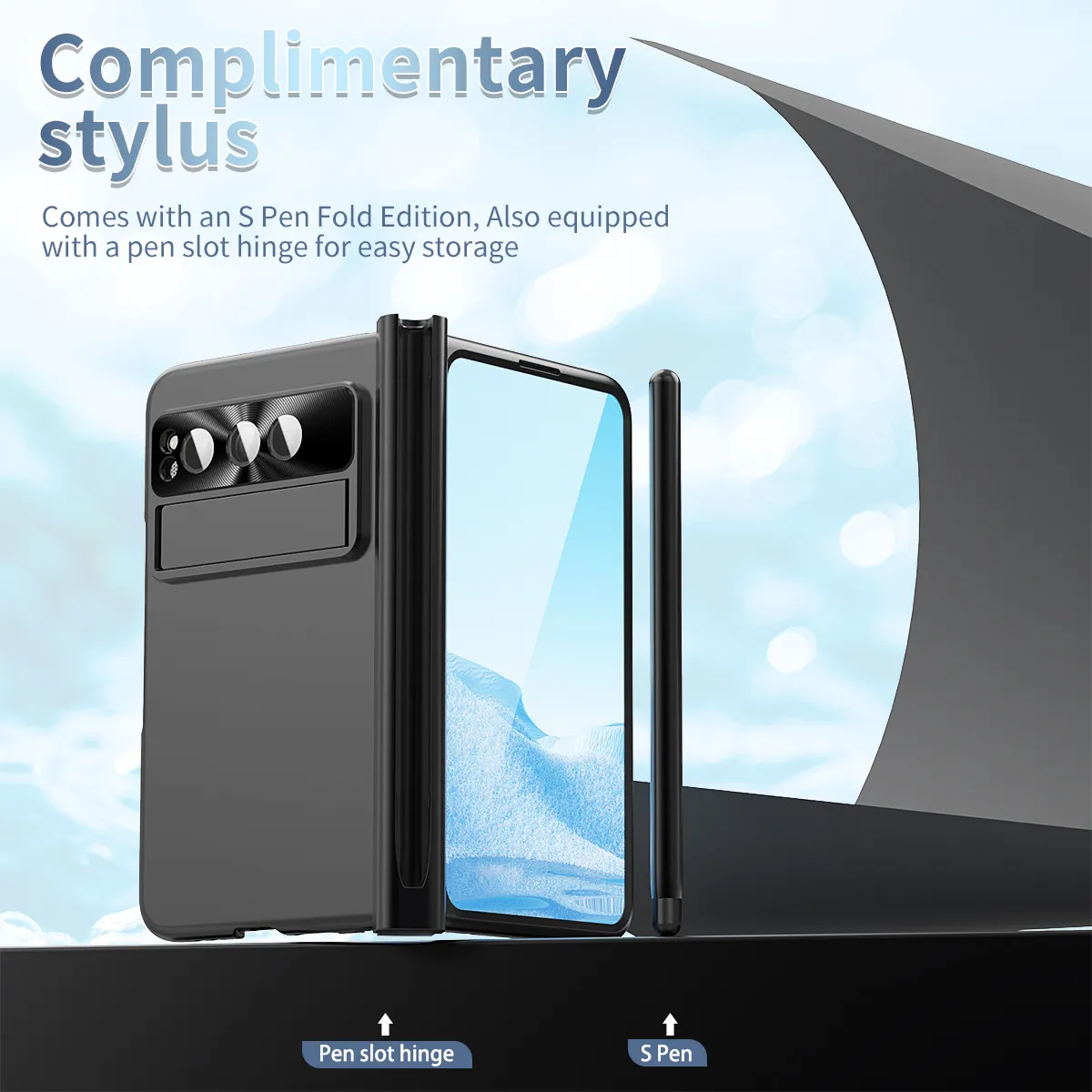 Compatible with Google Pixel Fold phone case, folding and shockproof protective case, full coverage, pen slot hinge.