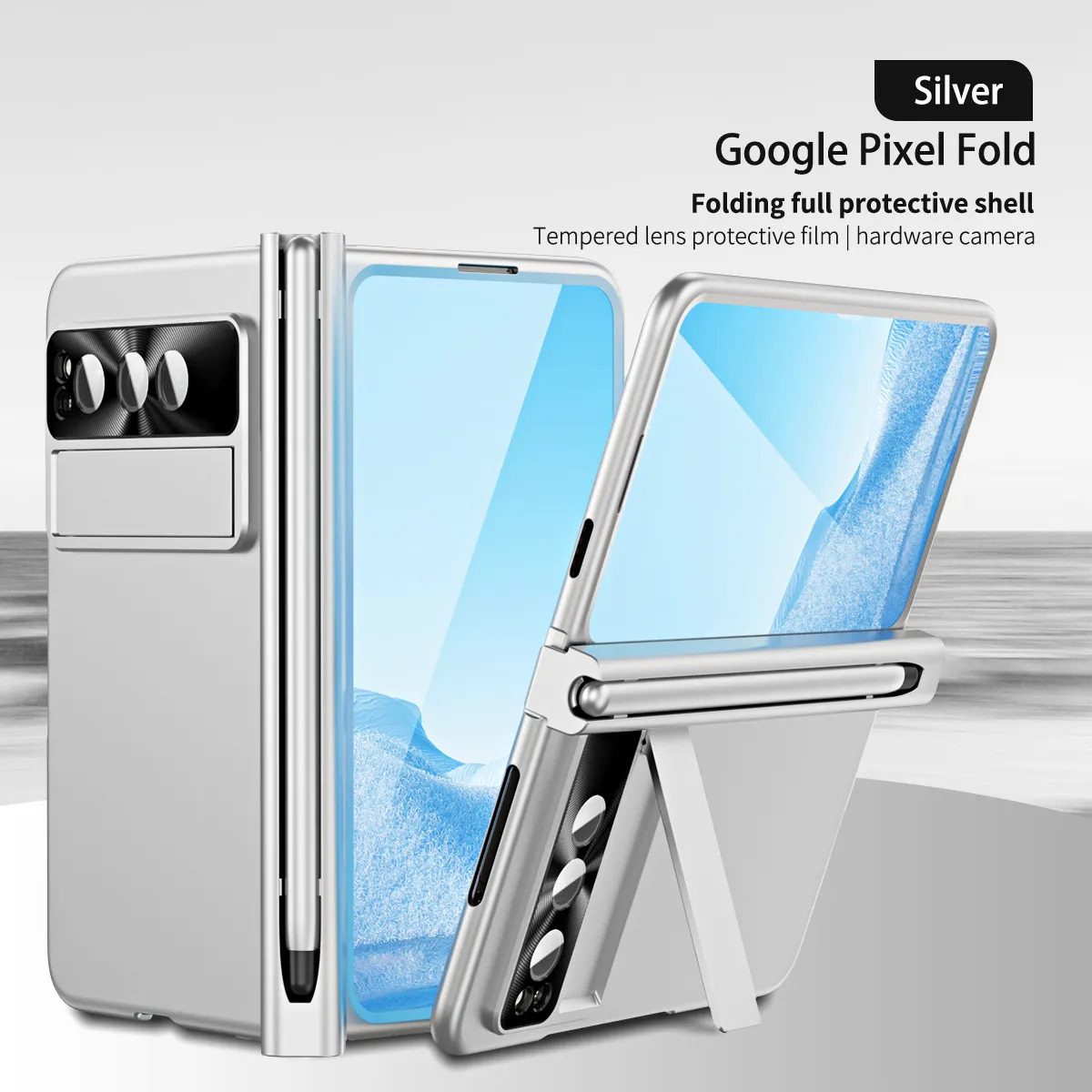 Compatible with Google Pixel Fold phone case, folding and shockproof protective case, full coverage, pen slot hinge.