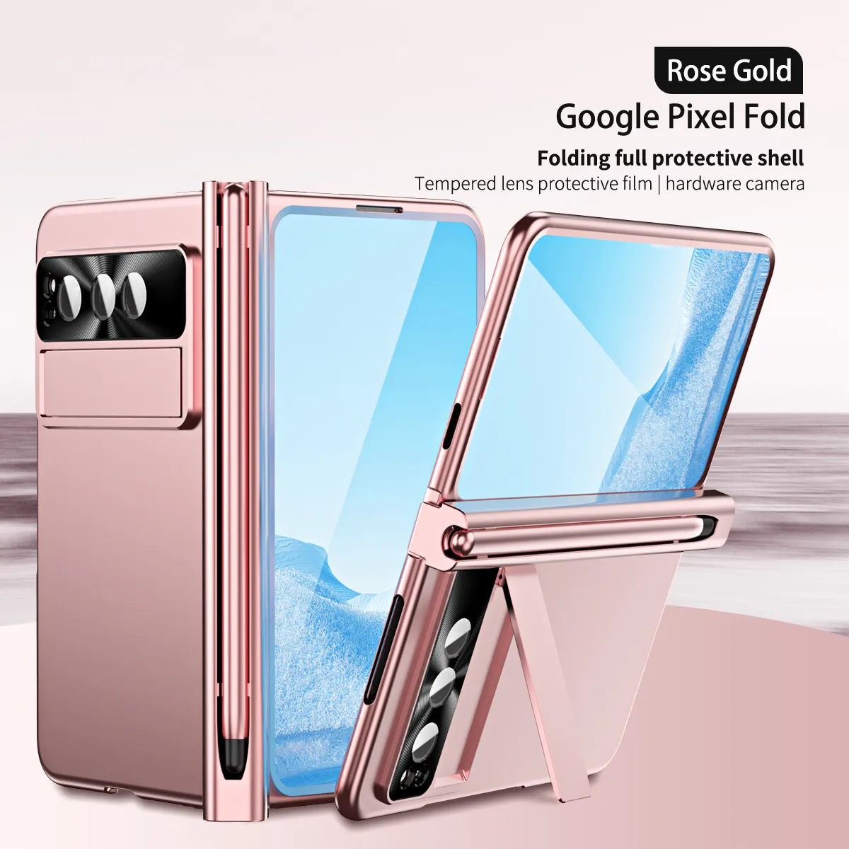 Compatible with Google Pixel Fold phone case, folding and shockproof protective case, full coverage, pen slot hinge.