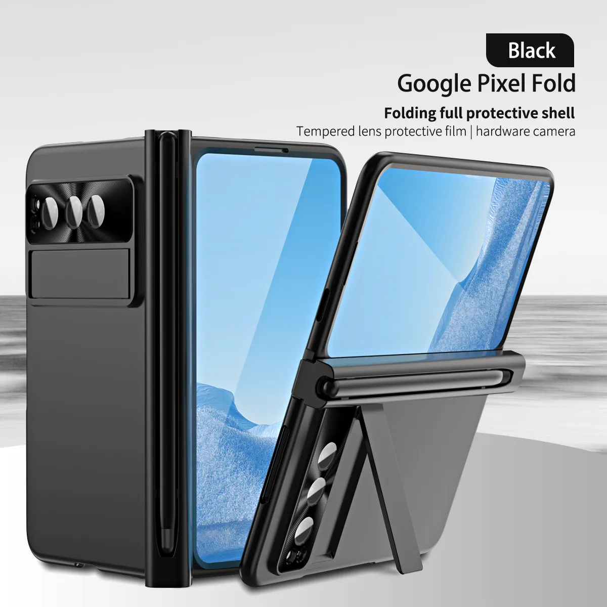 Compatible with Google Pixel Fold phone case, folding and shockproof protective case, full coverage, pen slot hinge.