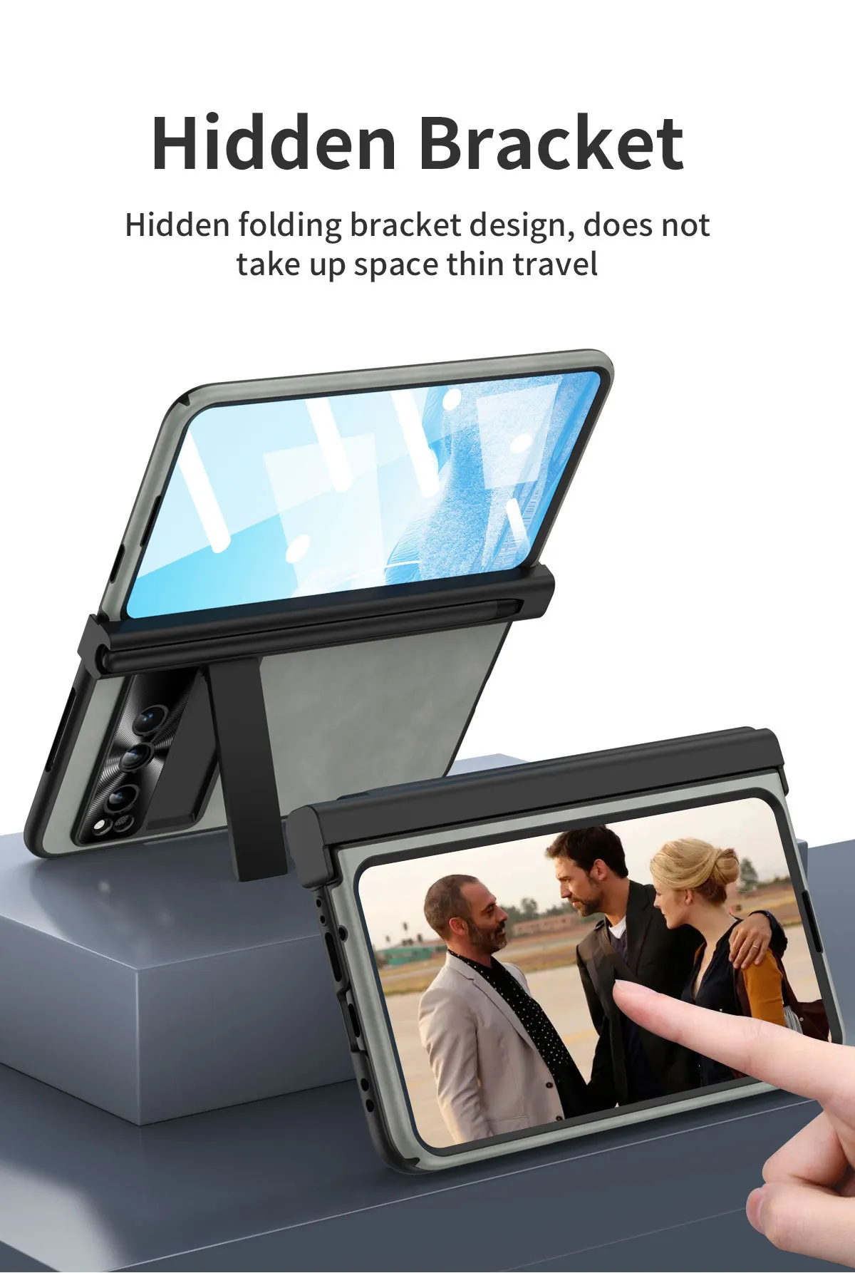 Compatible with Google Pixel Fold phone case, vegan leather folding protective case with pen slot hinge.
