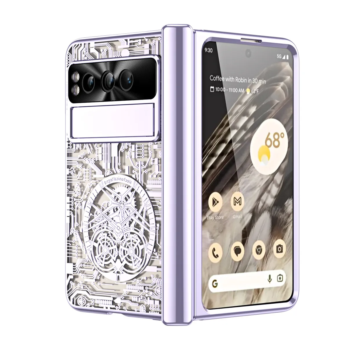 Google Pixel Fold phone case, electroplated transparent full-coverage drop protection for foldable screens.