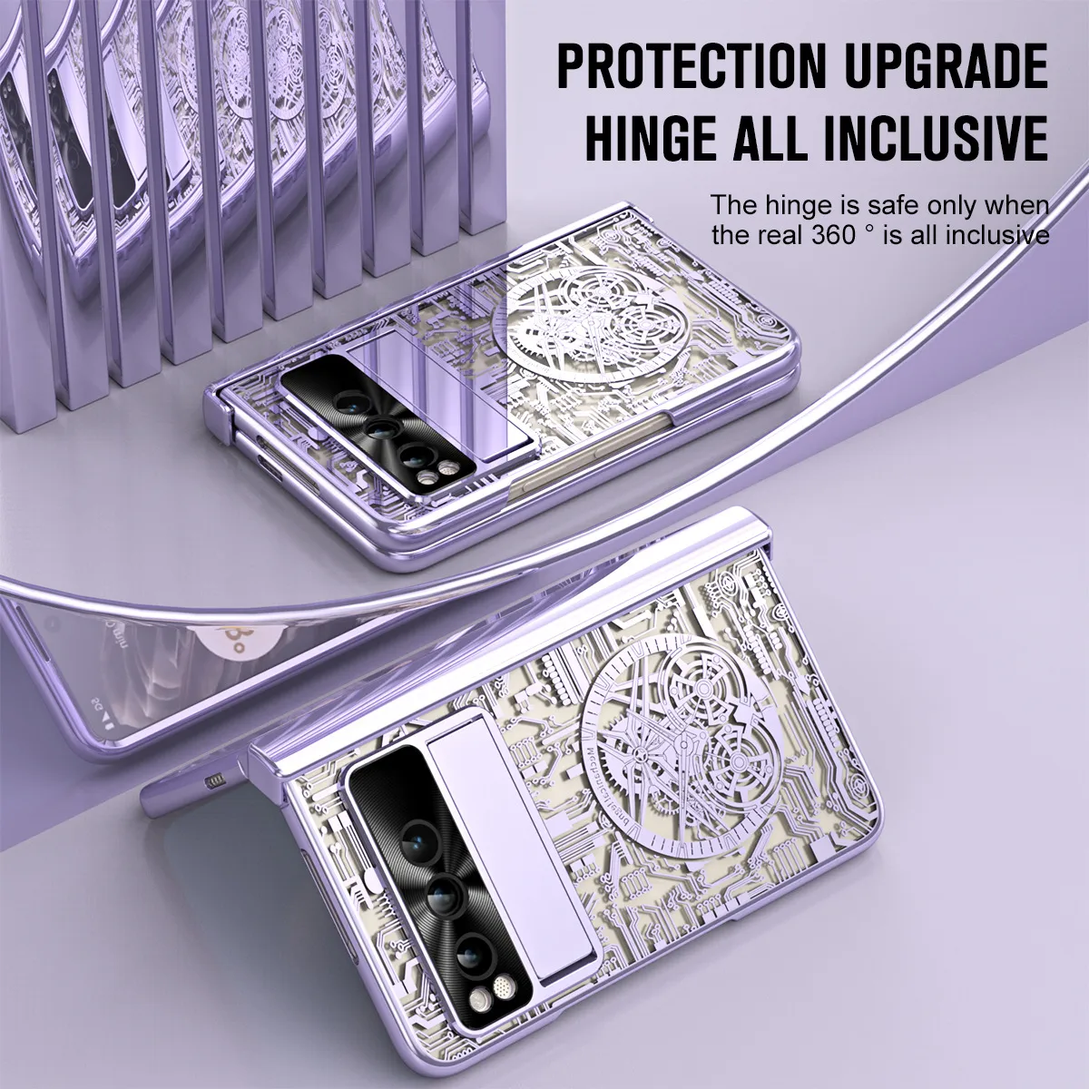Google Pixel Fold phone case, electroplated transparent full-coverage drop protection for foldable screens.