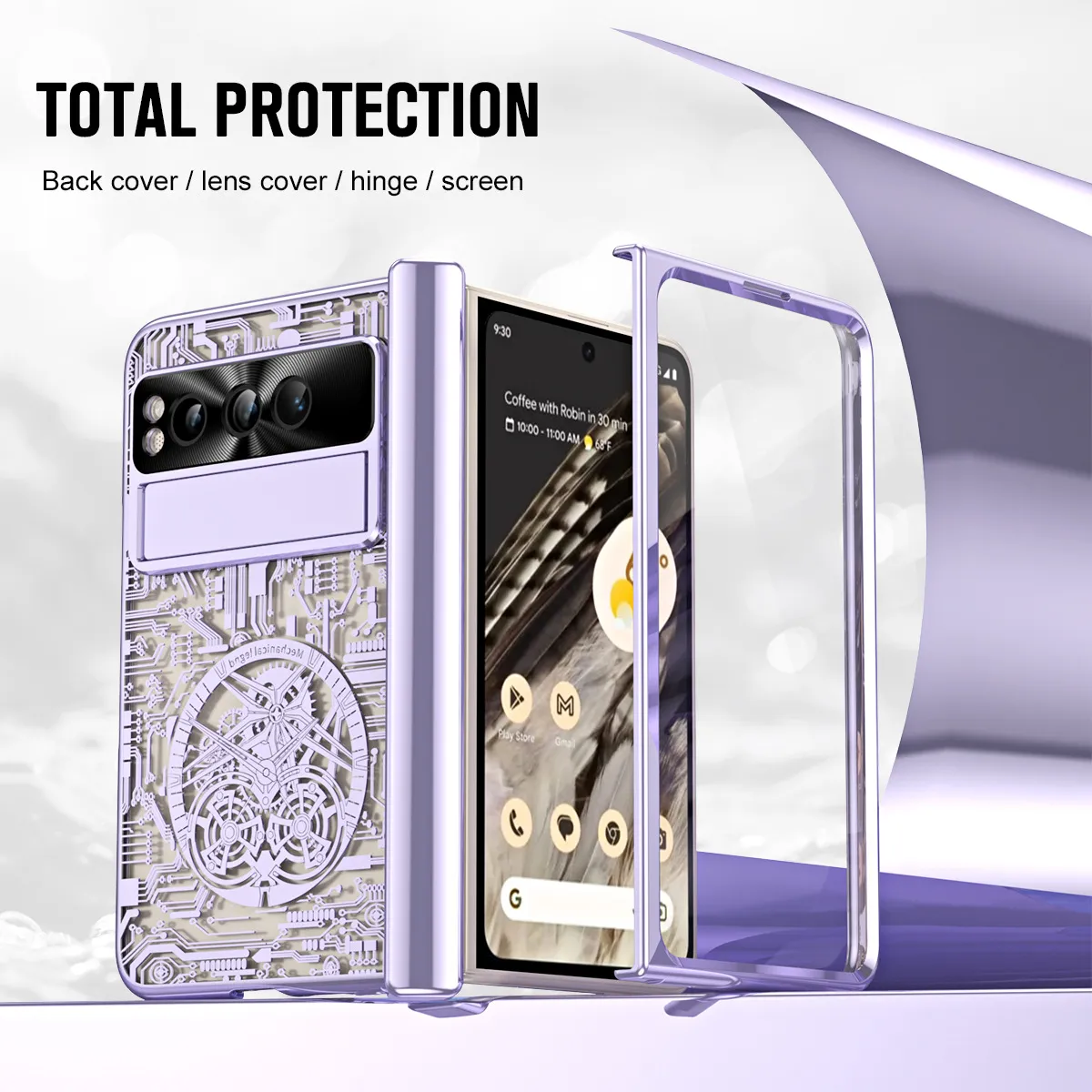 Google Pixel Fold phone case, electroplated transparent full-coverage drop protection for foldable screens.