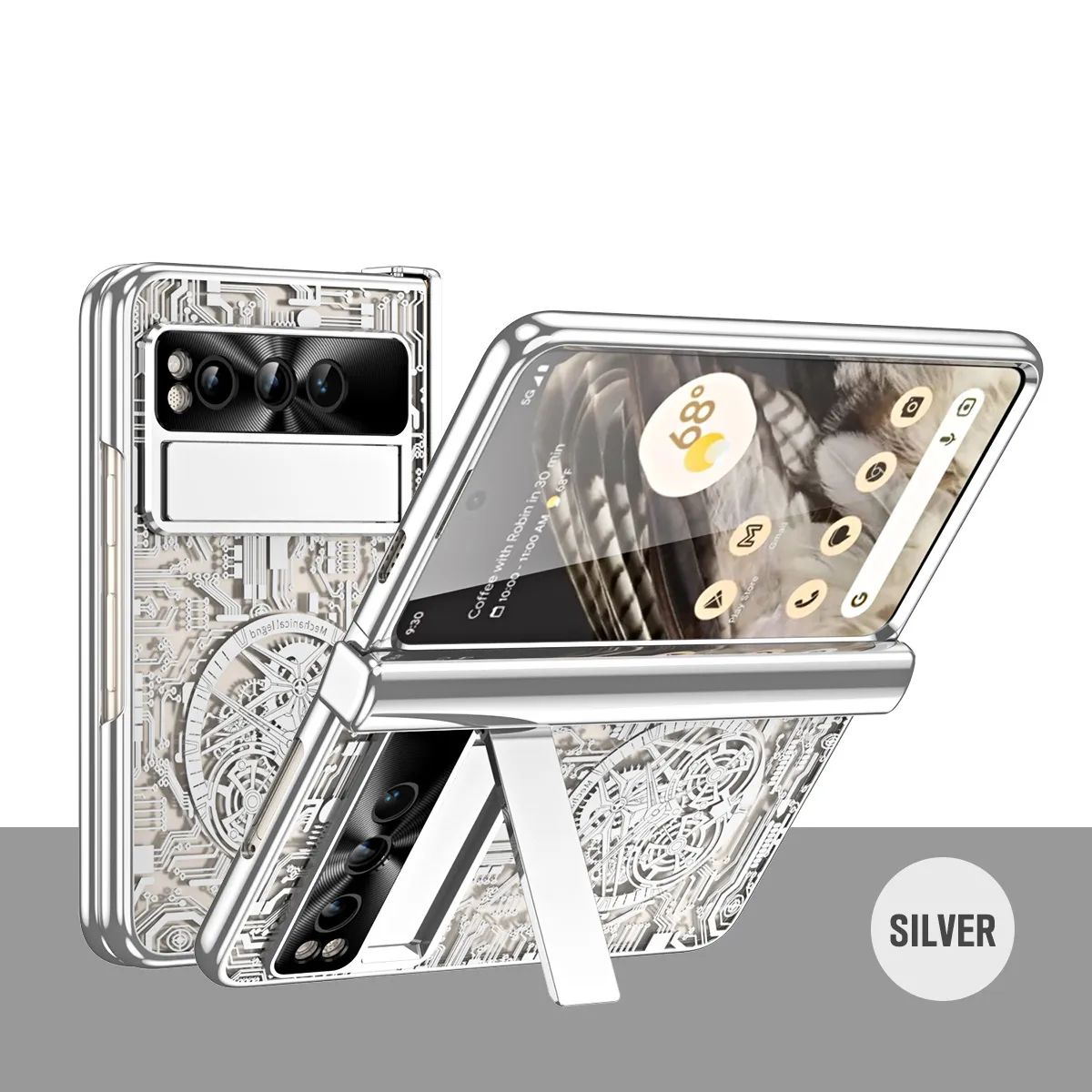 Google Pixel Fold phone case, electroplated transparent full-coverage drop protection for foldable screens.