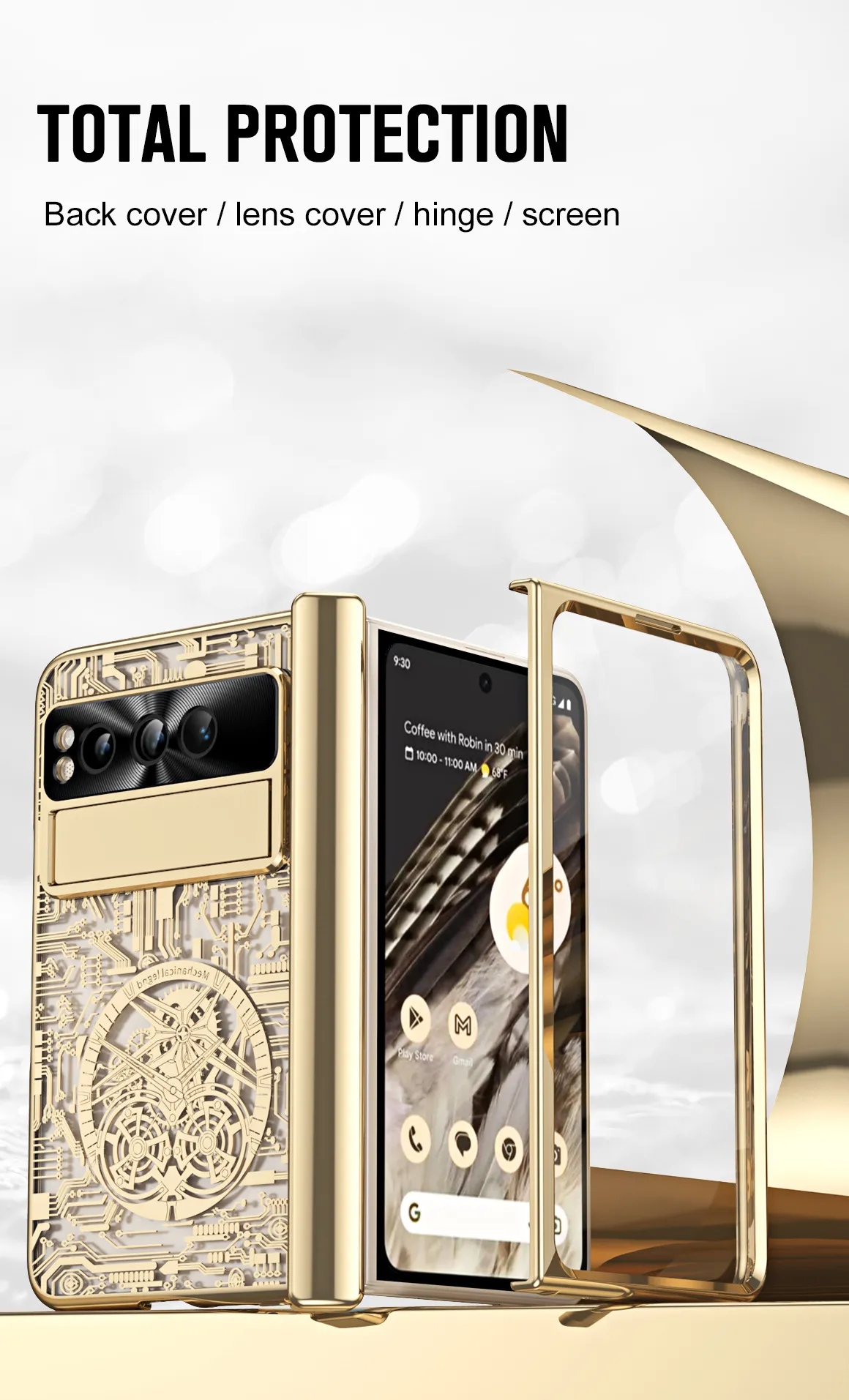 Google Pixel Fold phone case, electroplated transparent full-coverage drop protection for foldable screens.