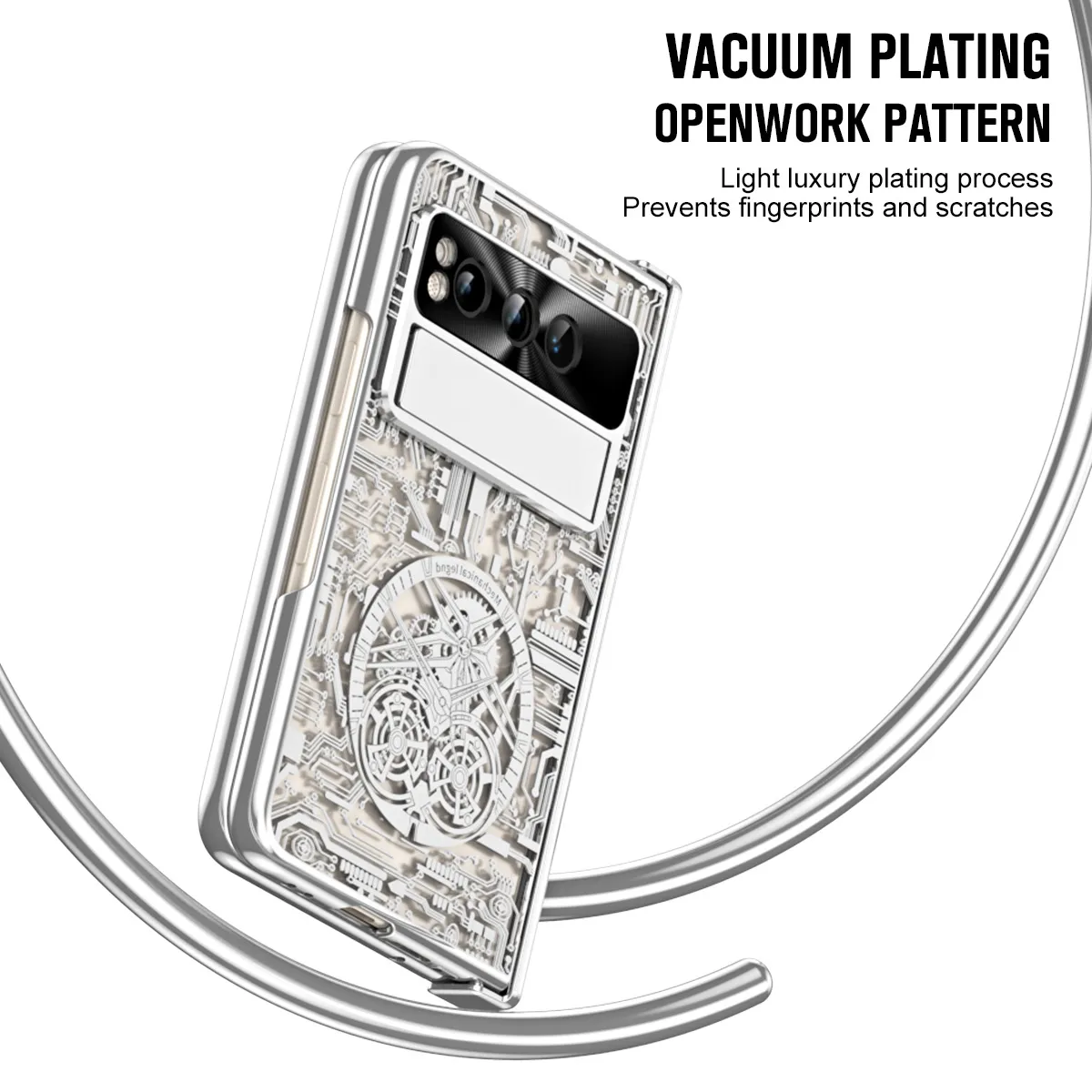 Google Pixel Fold phone case, electroplated pen slot, full coverage for drop protection.