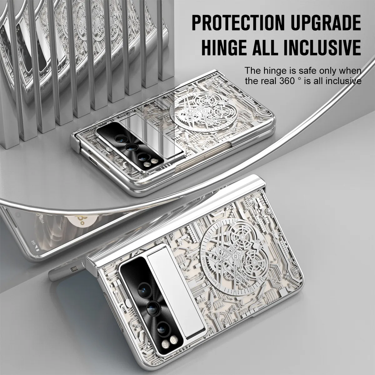 Google Pixel Fold phone case, electroplated pen slot, full coverage for drop protection.