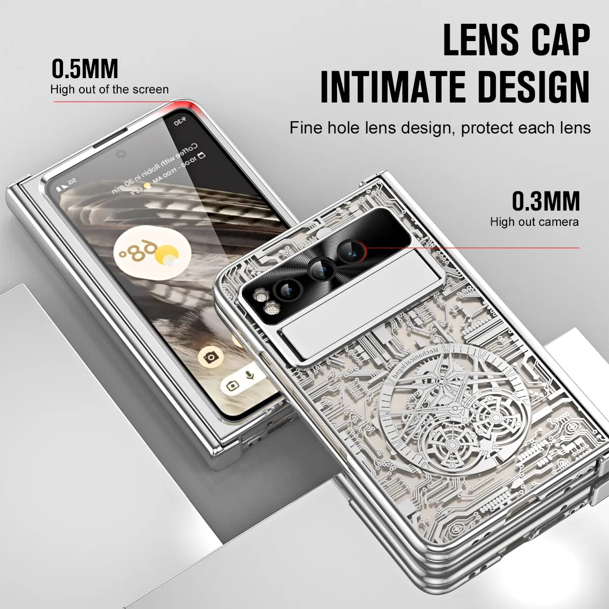 Google Pixel Fold phone case, electroplated pen slot, full coverage for drop protection.