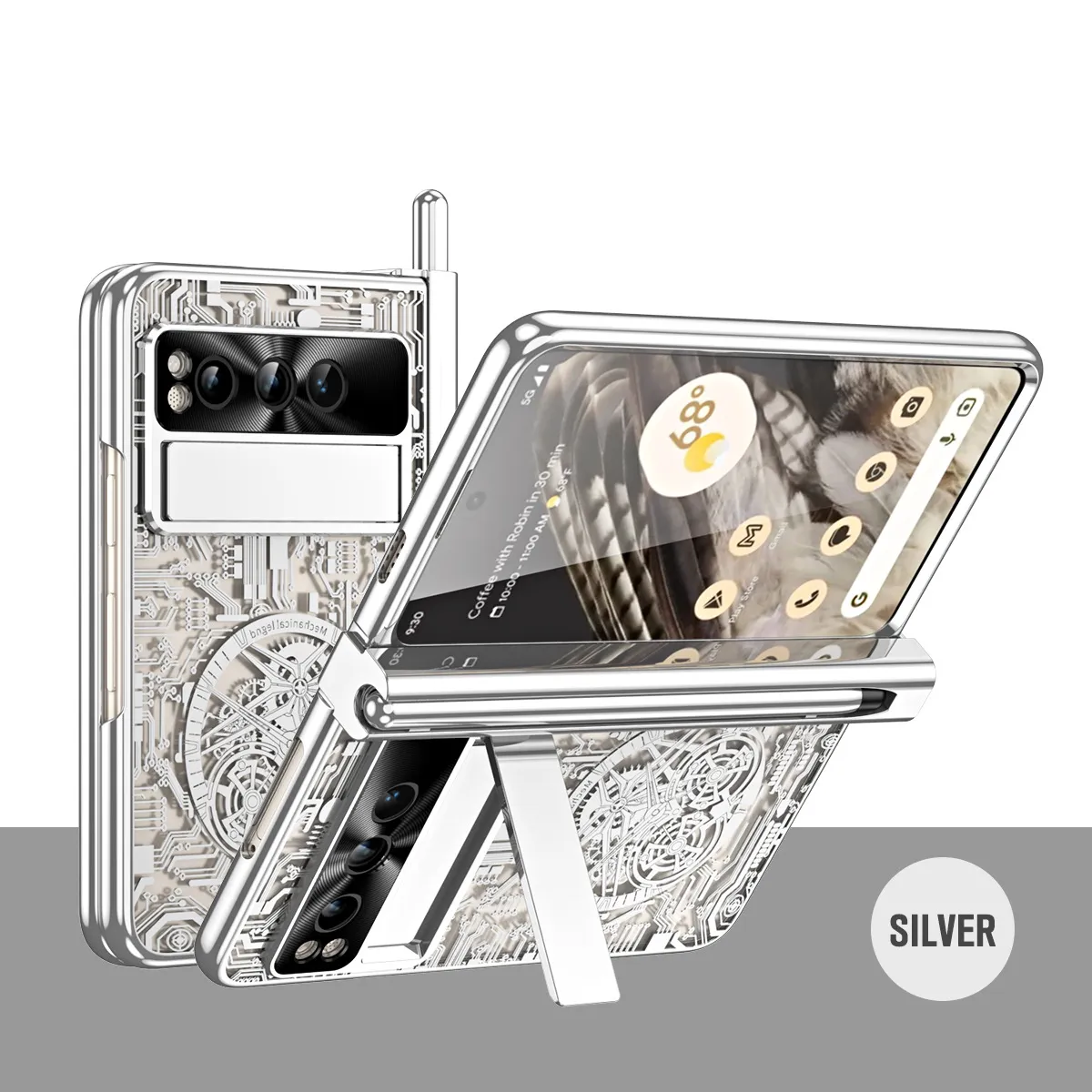 Google Pixel Fold phone case, electroplated pen slot, full coverage for drop protection.