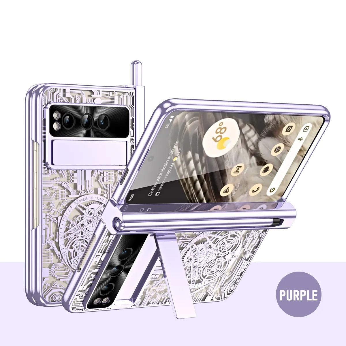 Google Pixel Fold phone case, electroplated pen slot, full coverage for drop protection.