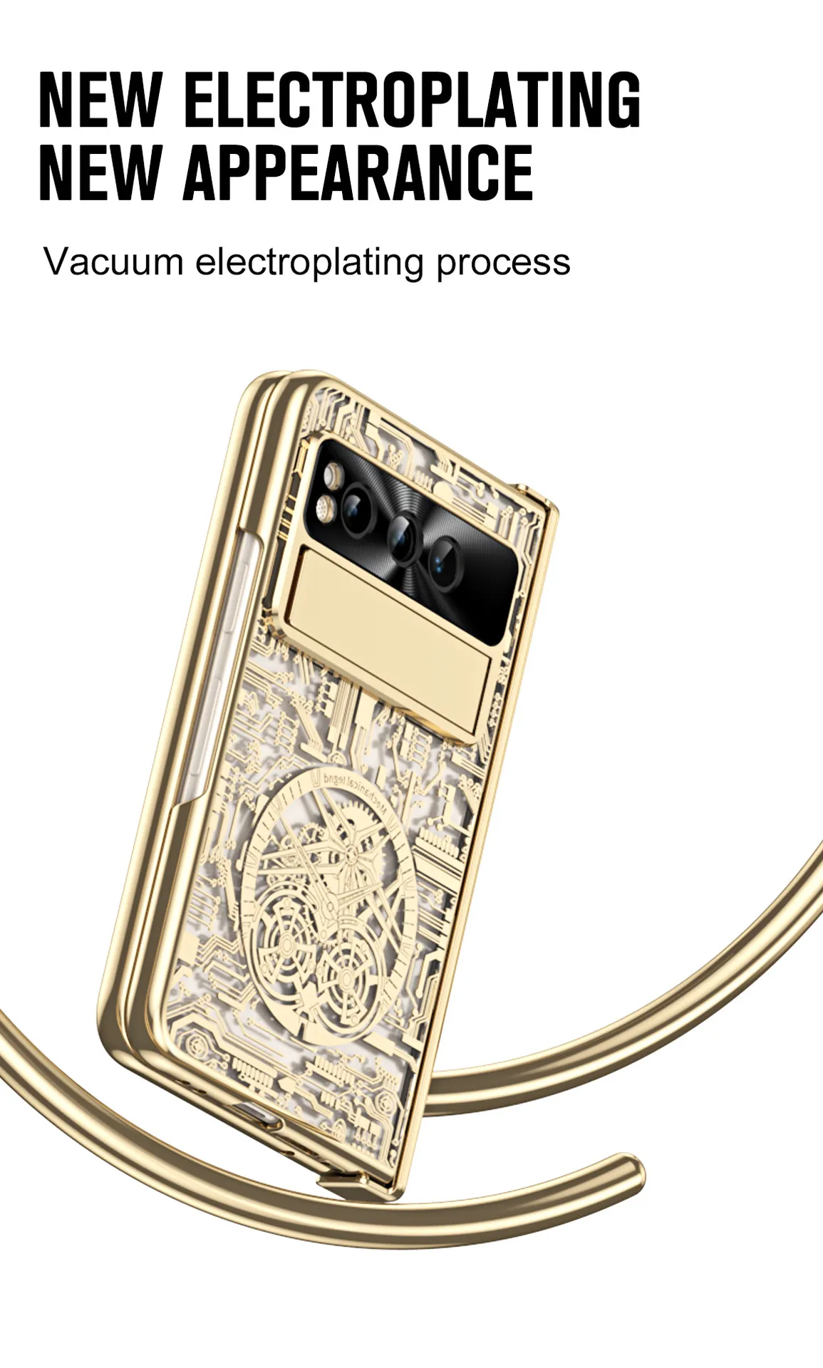 Google Pixel Fold phone case, electroplated pen slot, full coverage for drop protection.