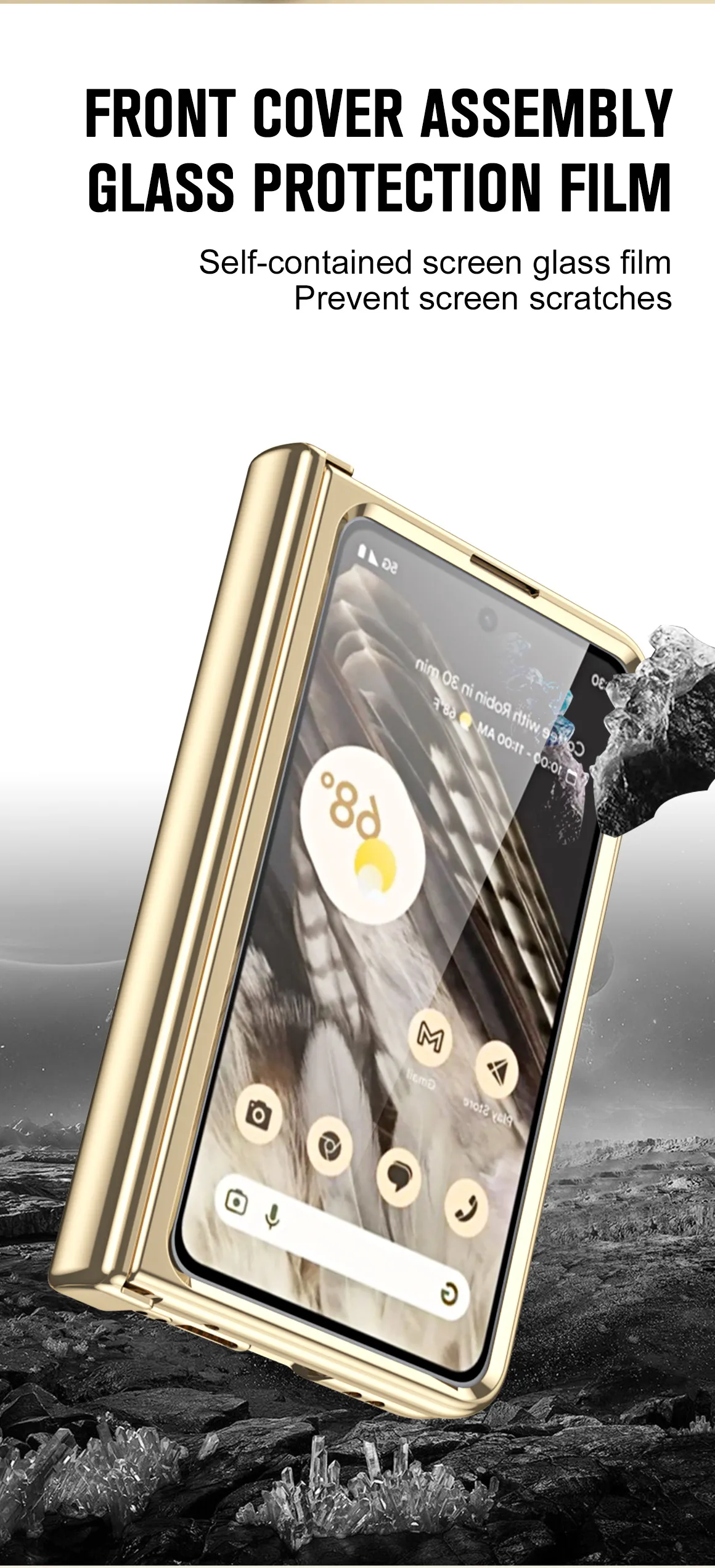 Google Pixel Fold phone case, electroplated pen slot, full coverage for drop protection.