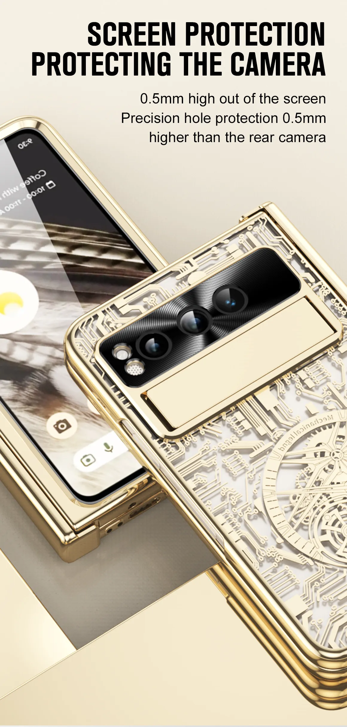 Google Pixel Fold phone case, electroplated pen slot, full coverage for drop protection.