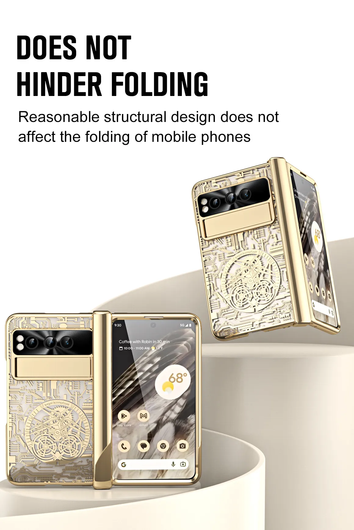 Google Pixel Fold phone case, electroplated pen slot, full coverage for drop protection.