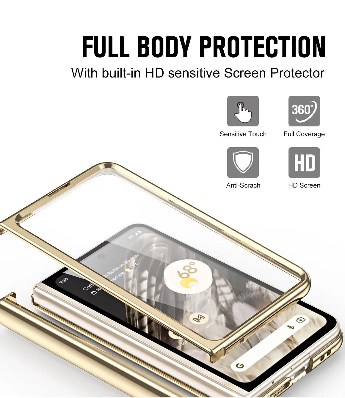 Google Pixel Fold phone case, electroplated pen slot, full coverage for drop protection.