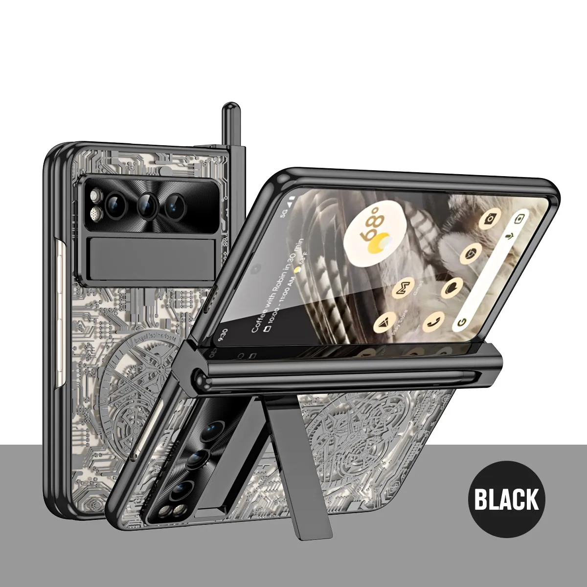 Google Pixel Fold phone case, electroplated pen slot, full coverage for drop protection.