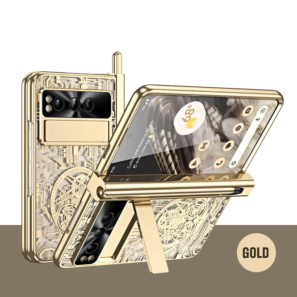 Google Pixel Fold phone case, electroplated pen slot, full coverage for drop protection.