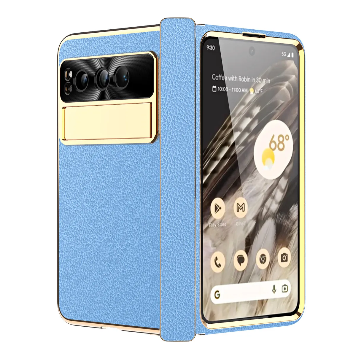 Compatible with Google Pixel Fold phone case, vegan leather, folding hinge, full-coverage drop protection.