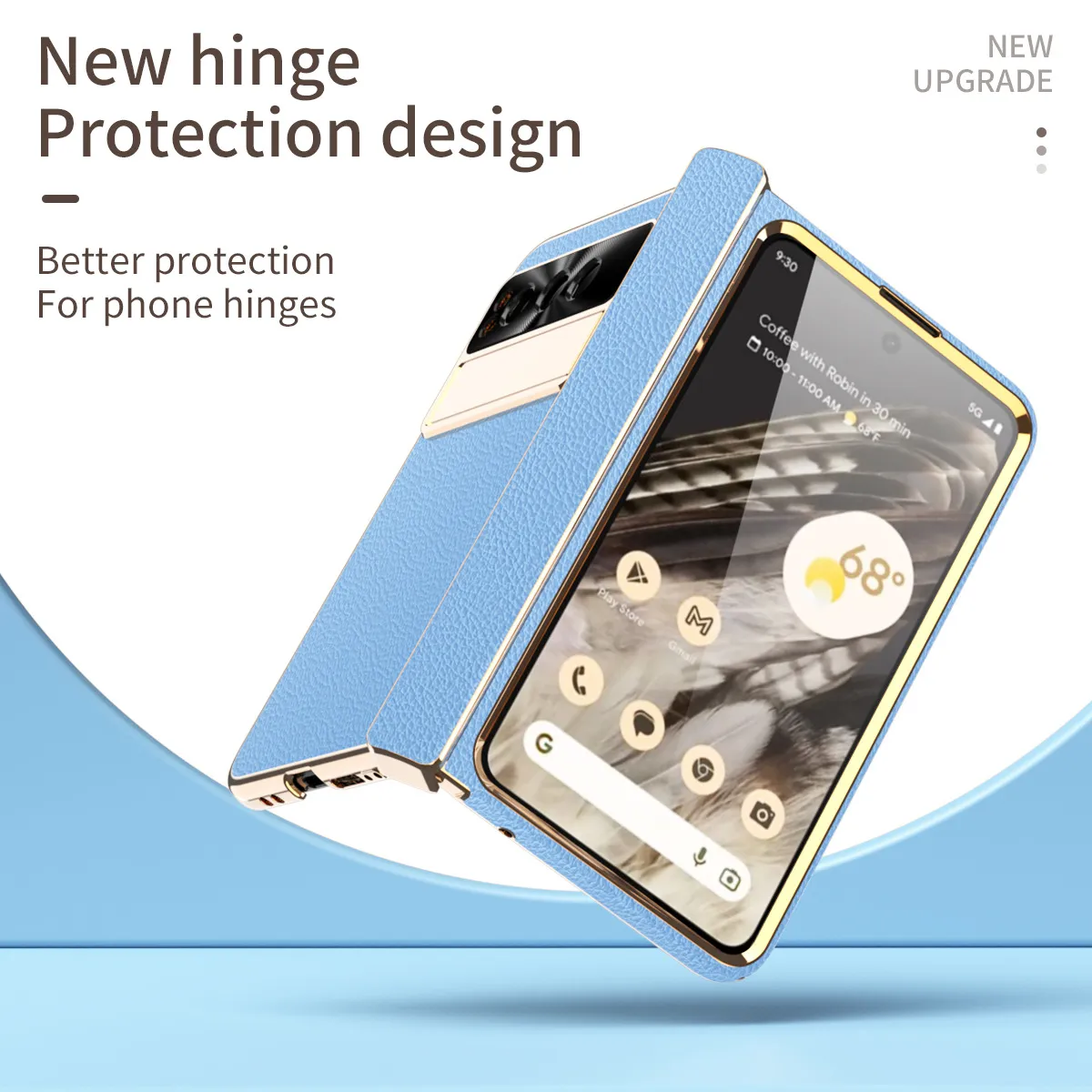 Compatible with Google Pixel Fold phone case, vegan leather, folding hinge, full-coverage drop protection.