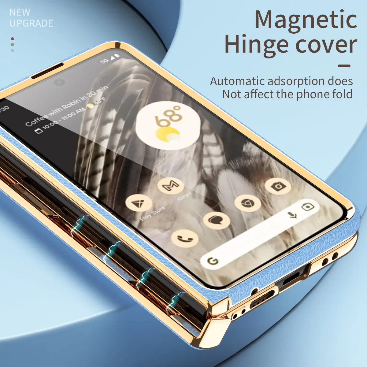 Compatible with Google Pixel Fold phone case, vegan leather, folding hinge, full-coverage drop protection.