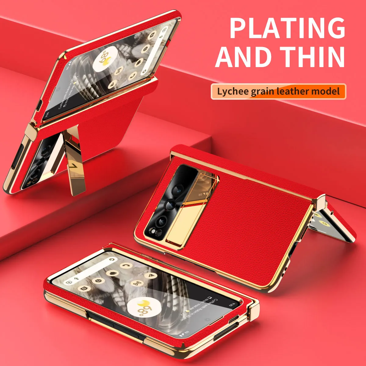 Compatible with Google Pixel Fold phone case, vegan leather, folding hinge, full-coverage drop protection.