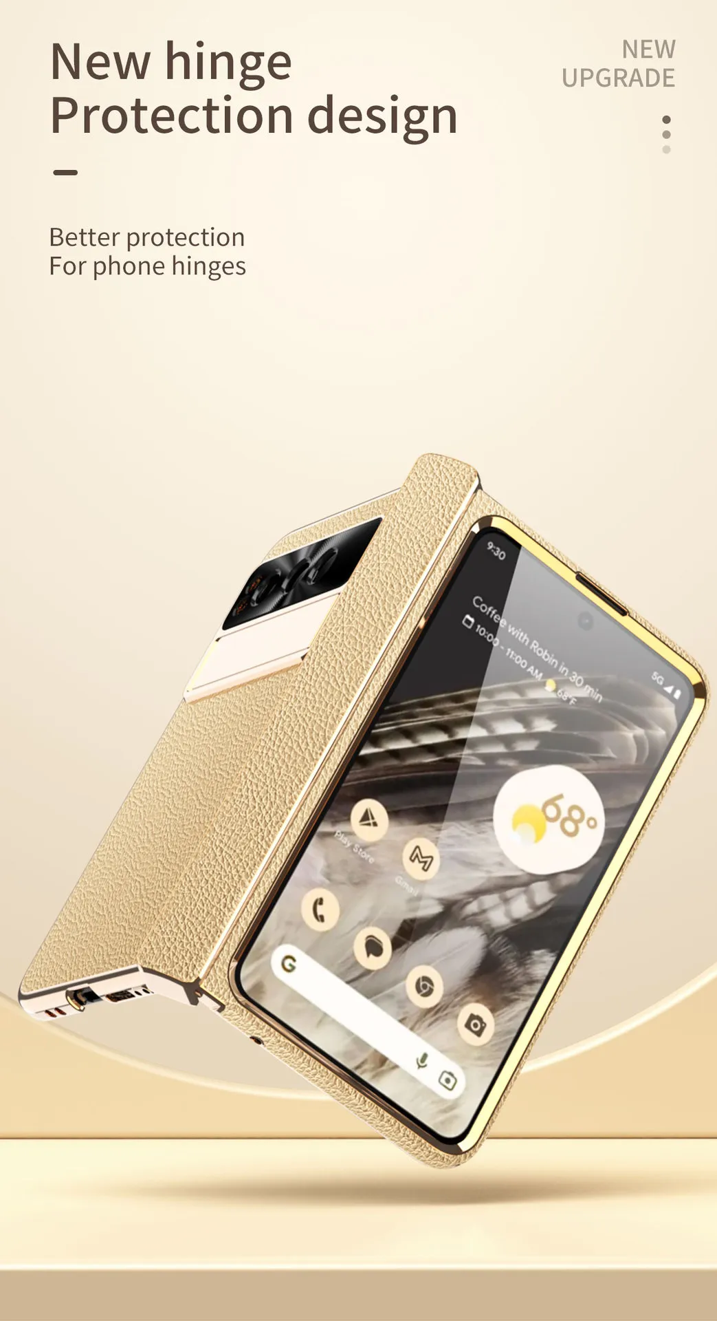 Compatible with Google Pixel Fold phone case, vegan leather, folding hinge, full-coverage drop protection.