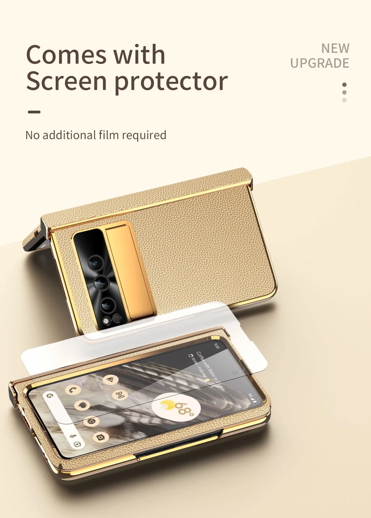 Compatible with Google Pixel Fold phone case, vegan leather, folding hinge, full-coverage drop protection.