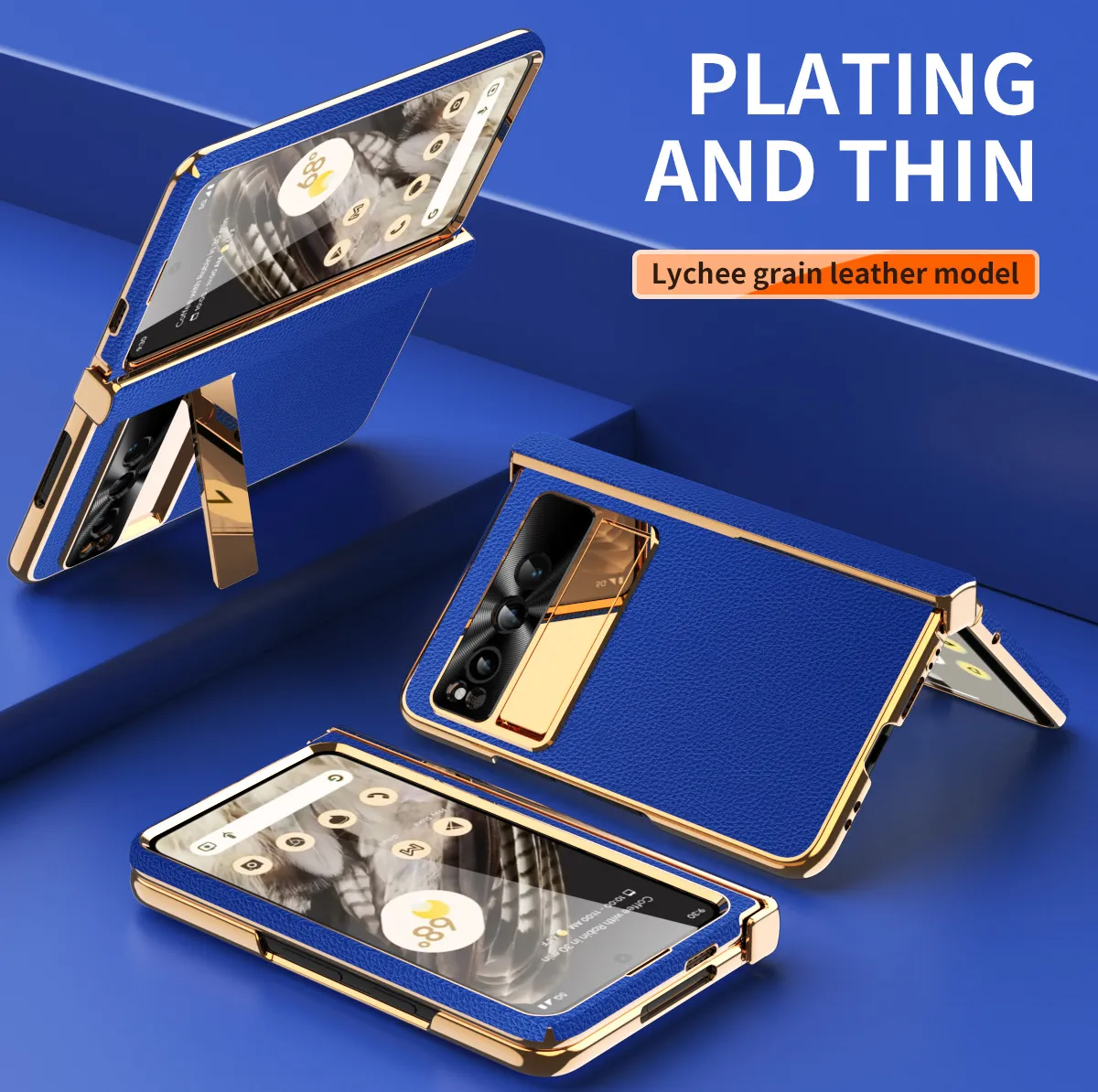 Compatible with Google Pixel Fold phone case, vegan leather, folding hinge, full-coverage drop protection.