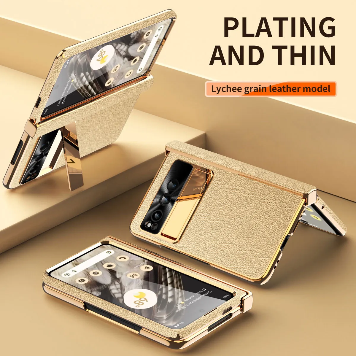 Compatible with Google Pixel Fold phone case, vegan leather, folding hinge, full-coverage drop protection.