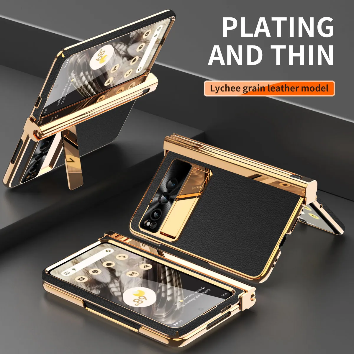 Compatible with Google Pixel Fold phone case, vegan leather, folding pen slot hinge, drop protection.