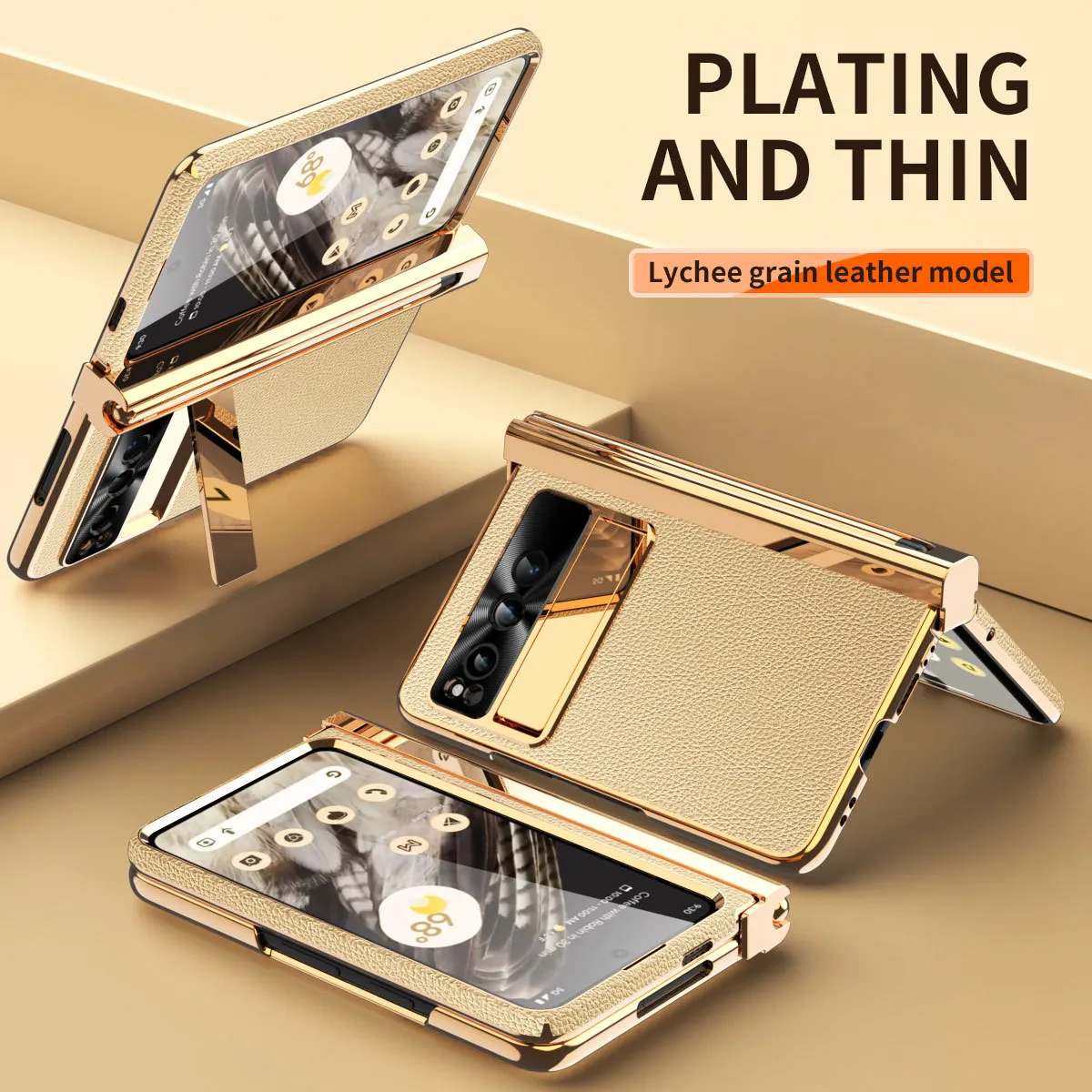 Compatible with Google Pixel Fold phone case, vegan leather, folding pen slot hinge, drop protection.