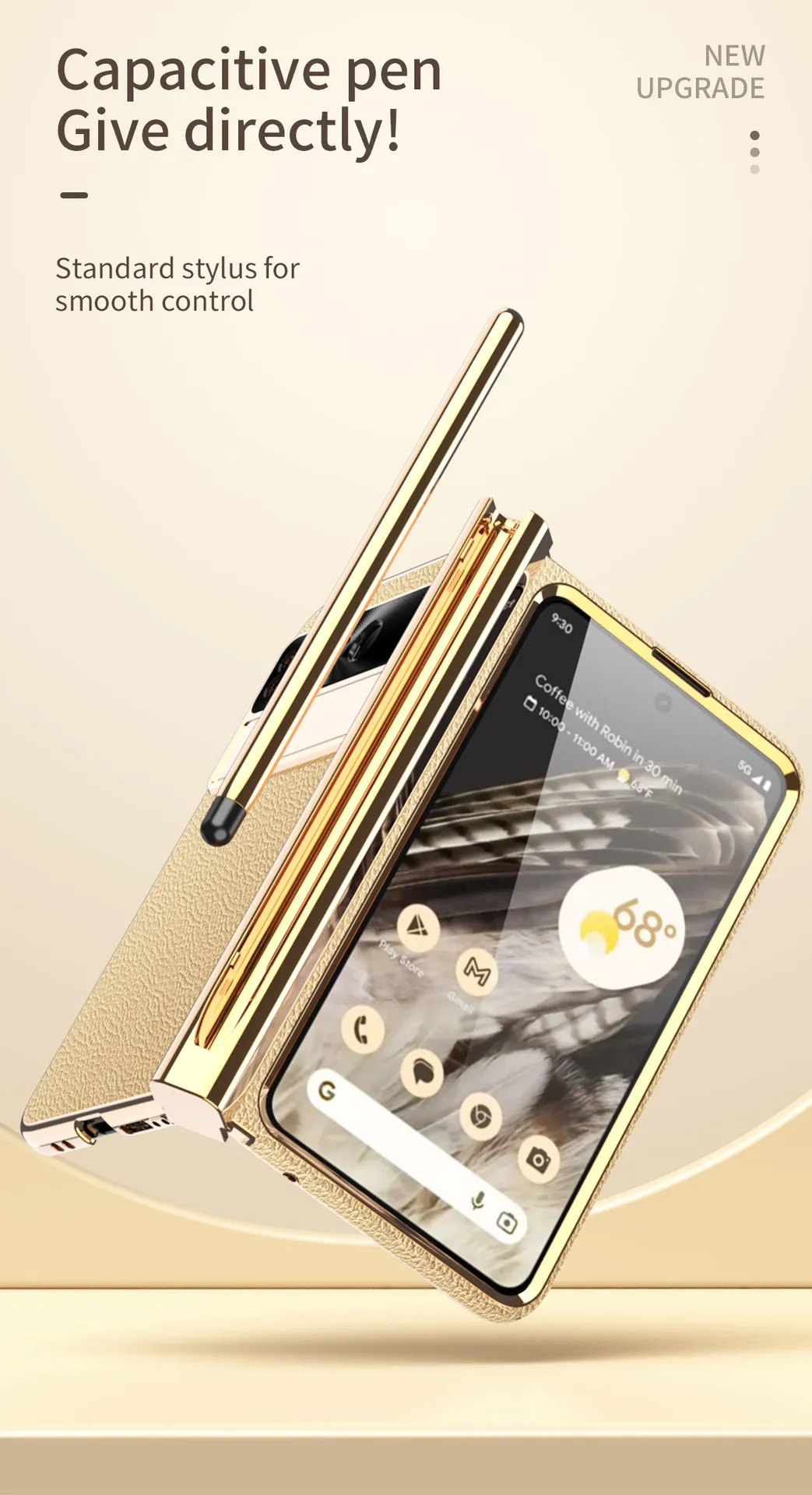 Compatible with Google Pixel Fold phone case, vegan leather, folding pen slot hinge, drop protection.