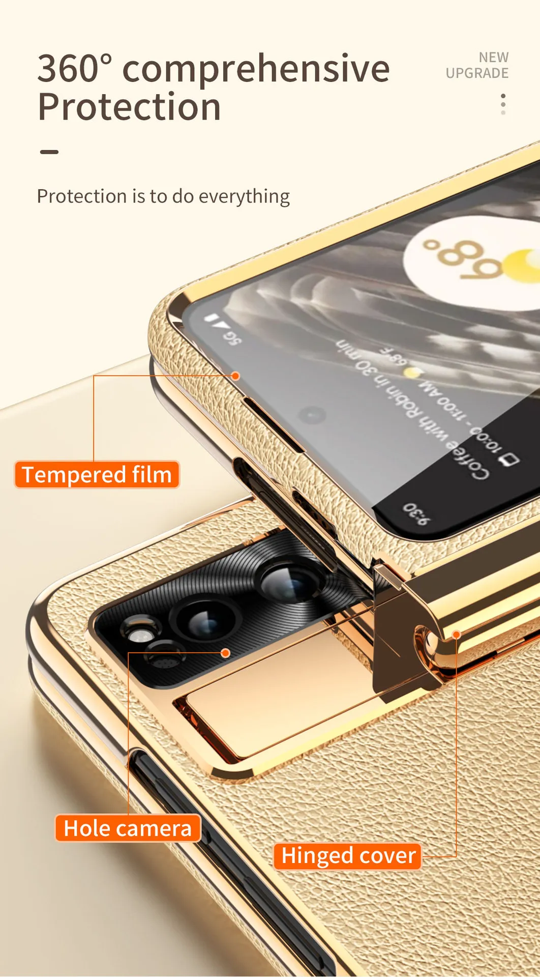 Compatible with Google Pixel Fold phone case, vegan leather, folding pen slot hinge, drop protection.