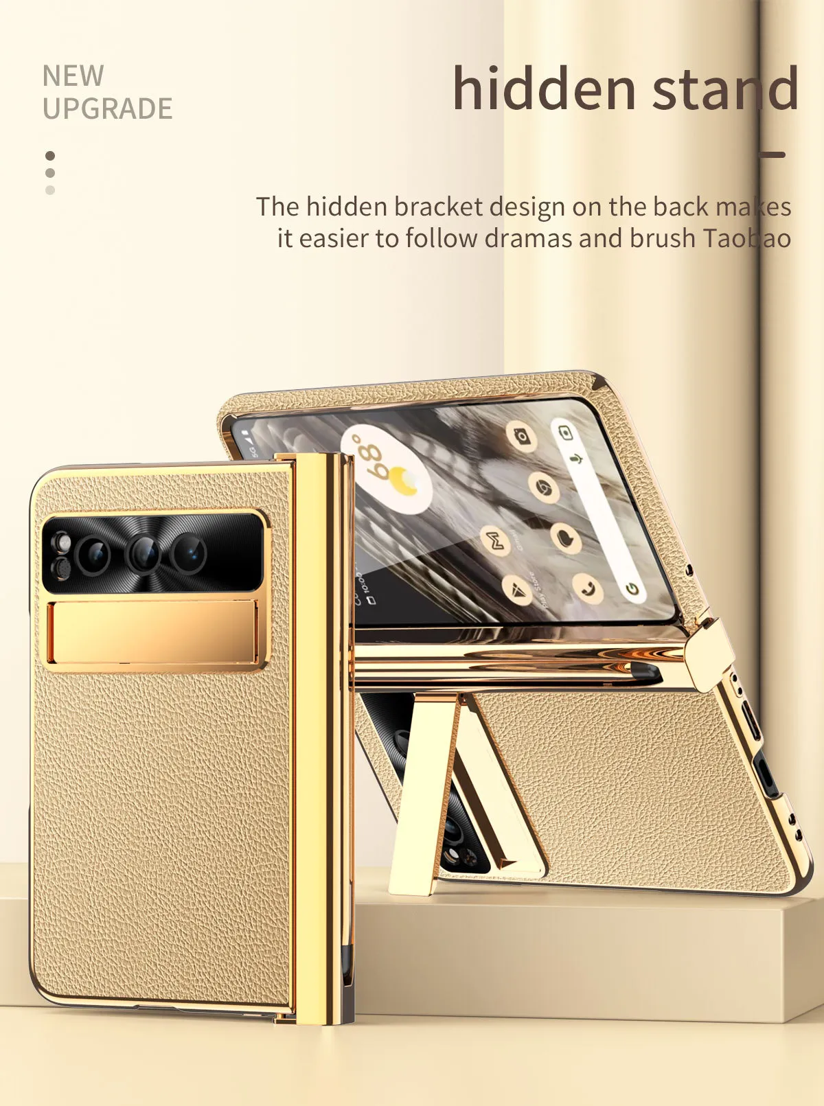 Compatible with Google Pixel Fold phone case, vegan leather, folding pen slot hinge, drop protection.